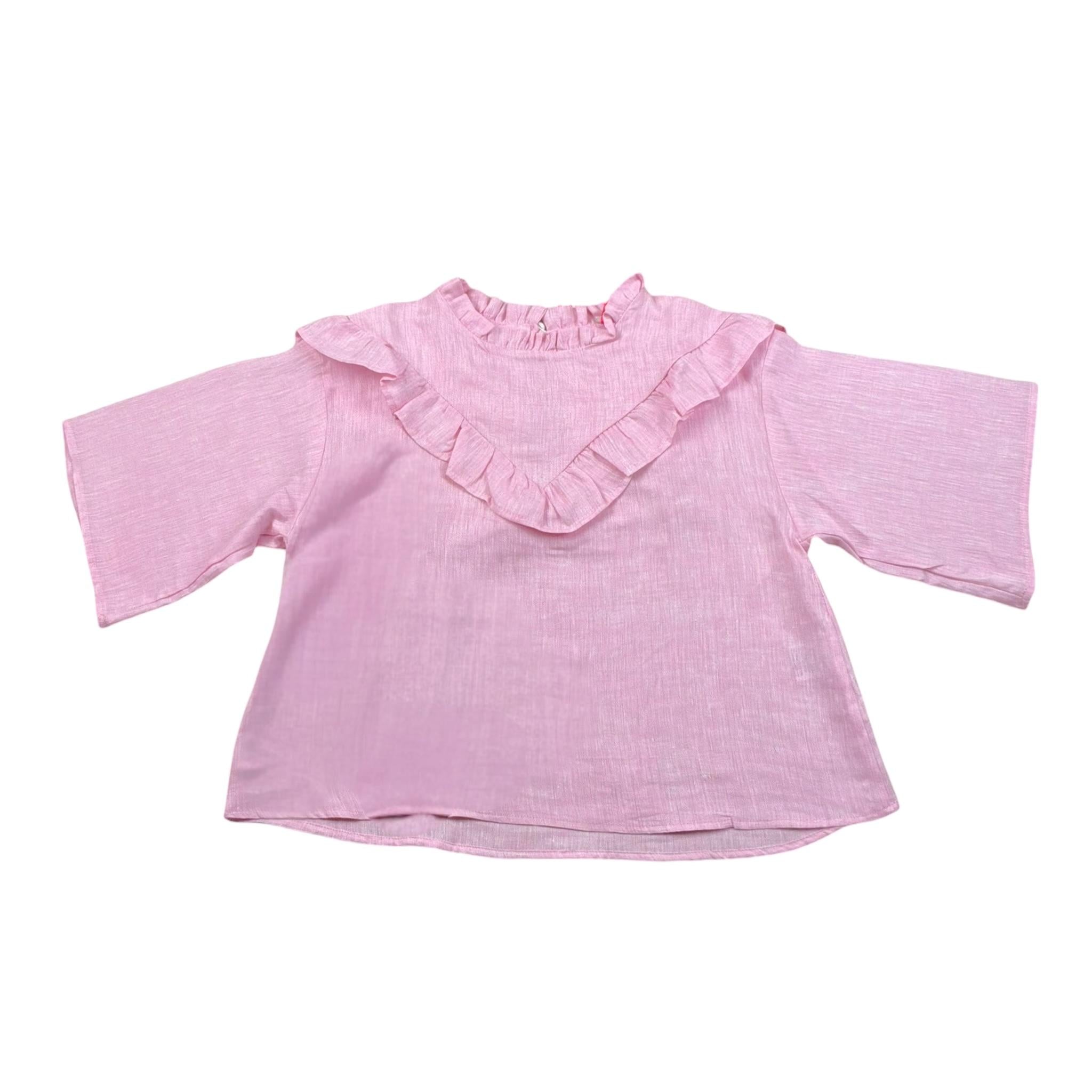 Kaos Camicia Tinta Unita con Balze per Bambina KS133 ROSA KAOS 