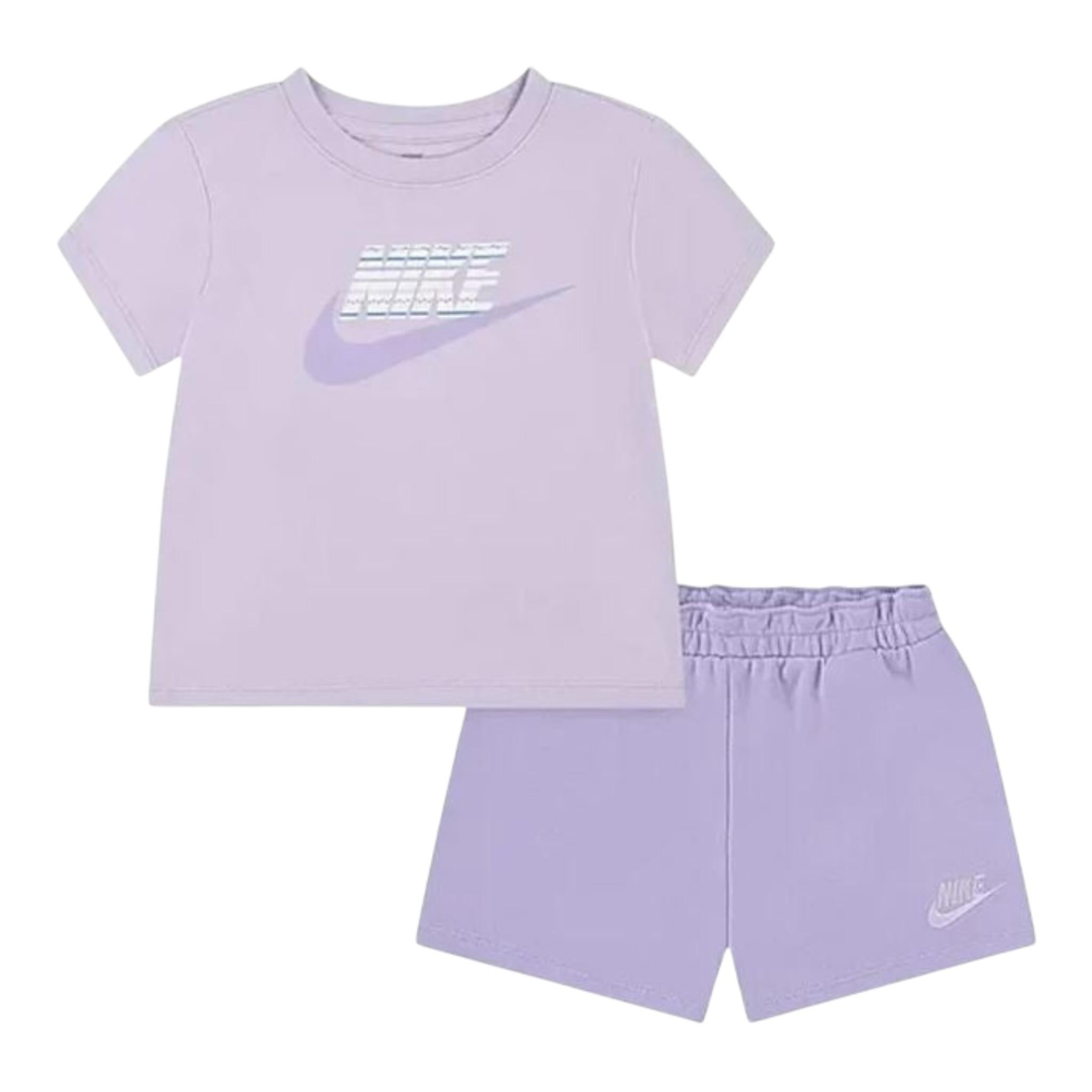 Nike Completo 2 Pezzi T-Shirt-Bermuda tinta unita Lilla per Bambina 36N033 LILLA NIKE 