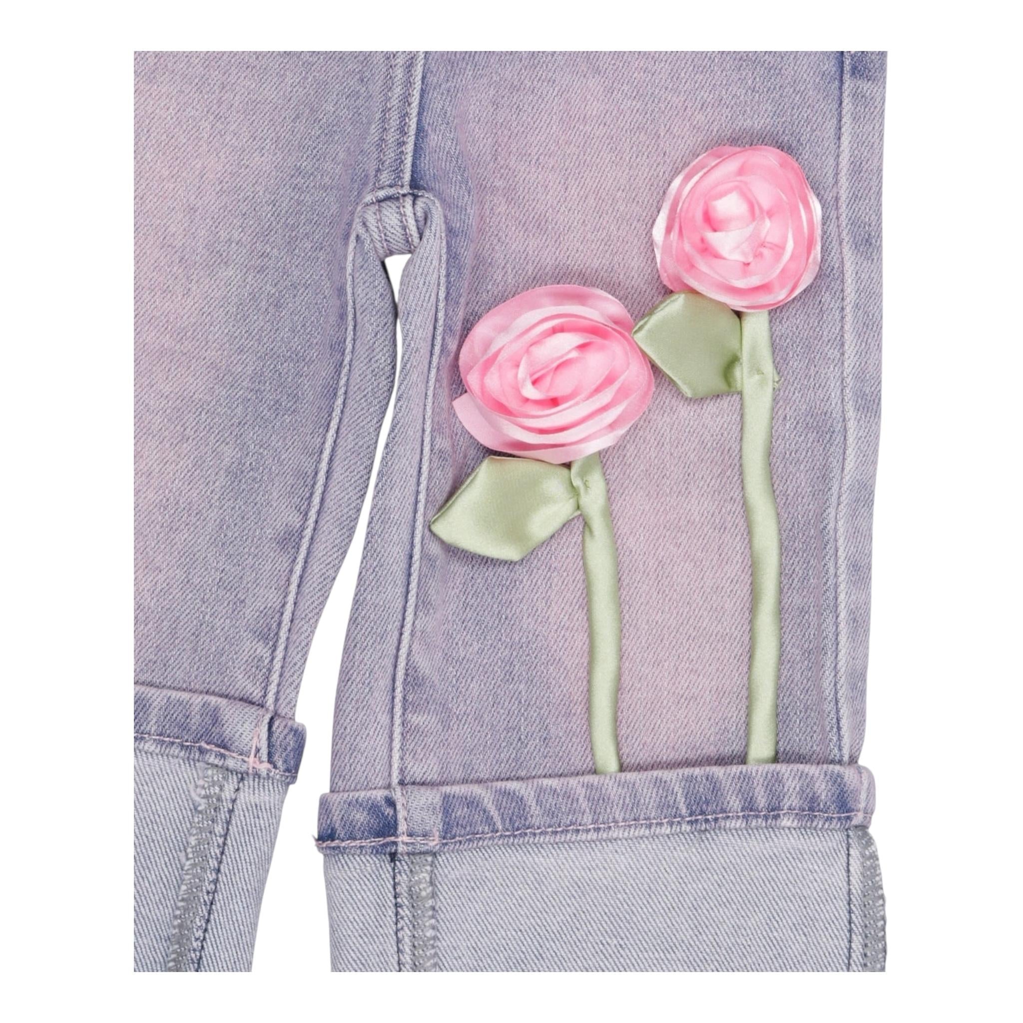 Monnalisa Jeans Tinta Unita con Applicazioni Rose per Neonata 39E400 ROSA MONNALISA 