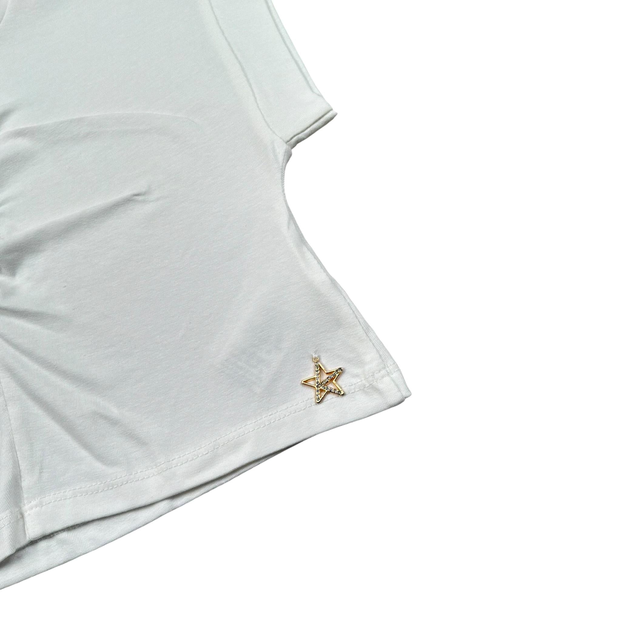 Kaos T-Shirt Girocollo Tinta Unita con Arriccio per Bambina KS185 BIANCO KAOS 