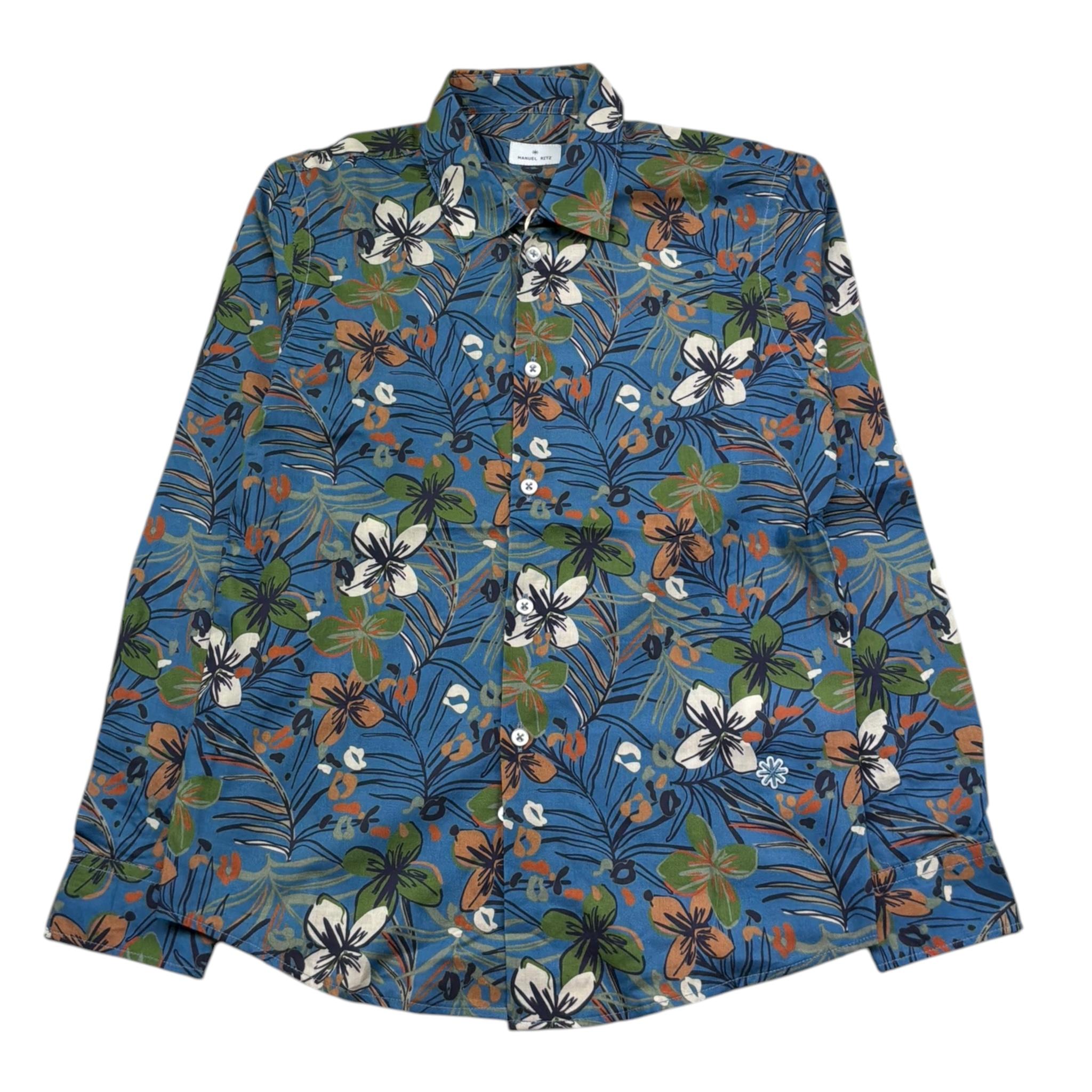 Manuel Ritz Camicia Manica Lunga Tinta Unita con Stampa Floreale per Bambino MR2893 BLU MANUEL RITZ 