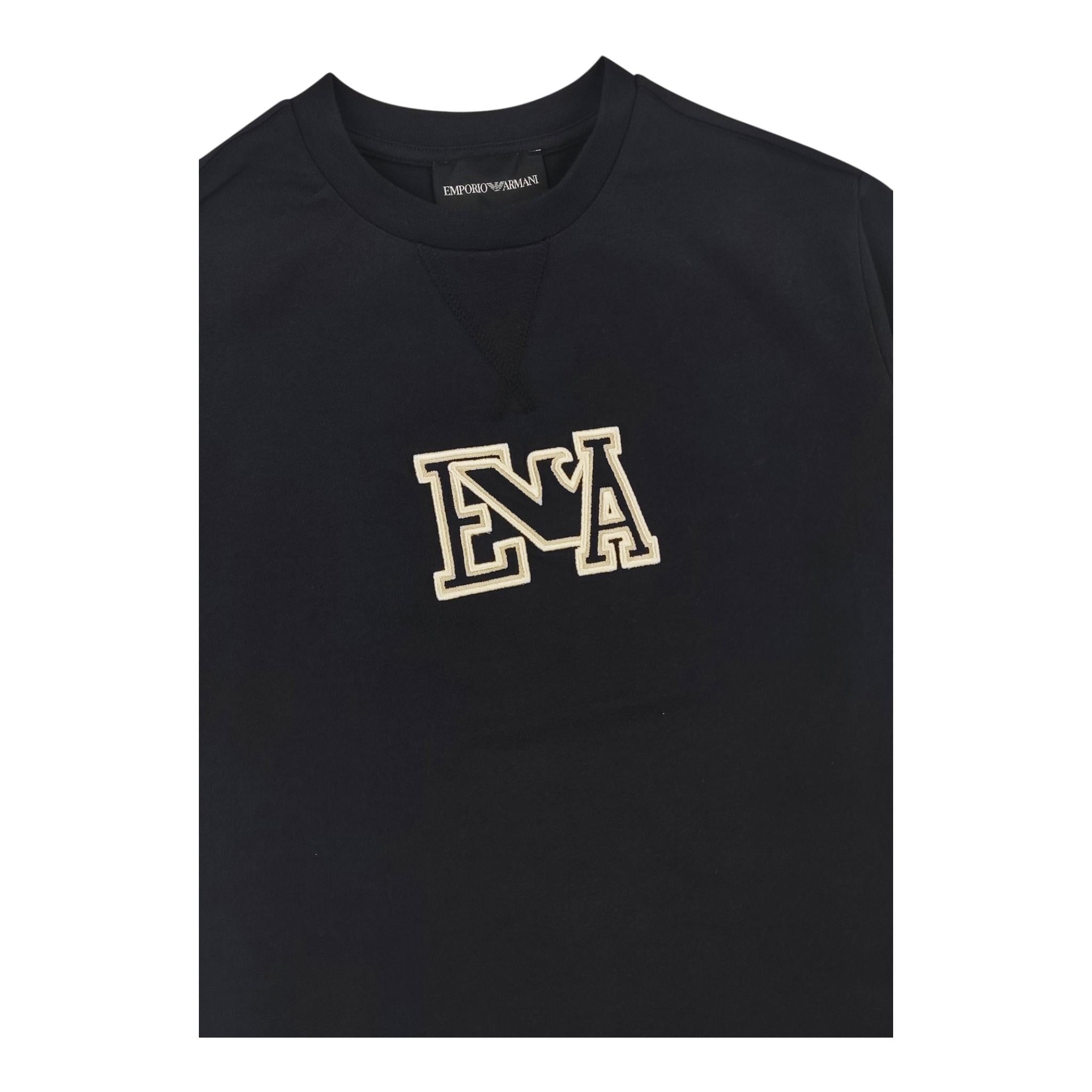 Emporio Armani T-Shirt Girocollo Tinta Unita con Logo per Bambina 3D4TJ6 BLU EMPORIO ARMANI 