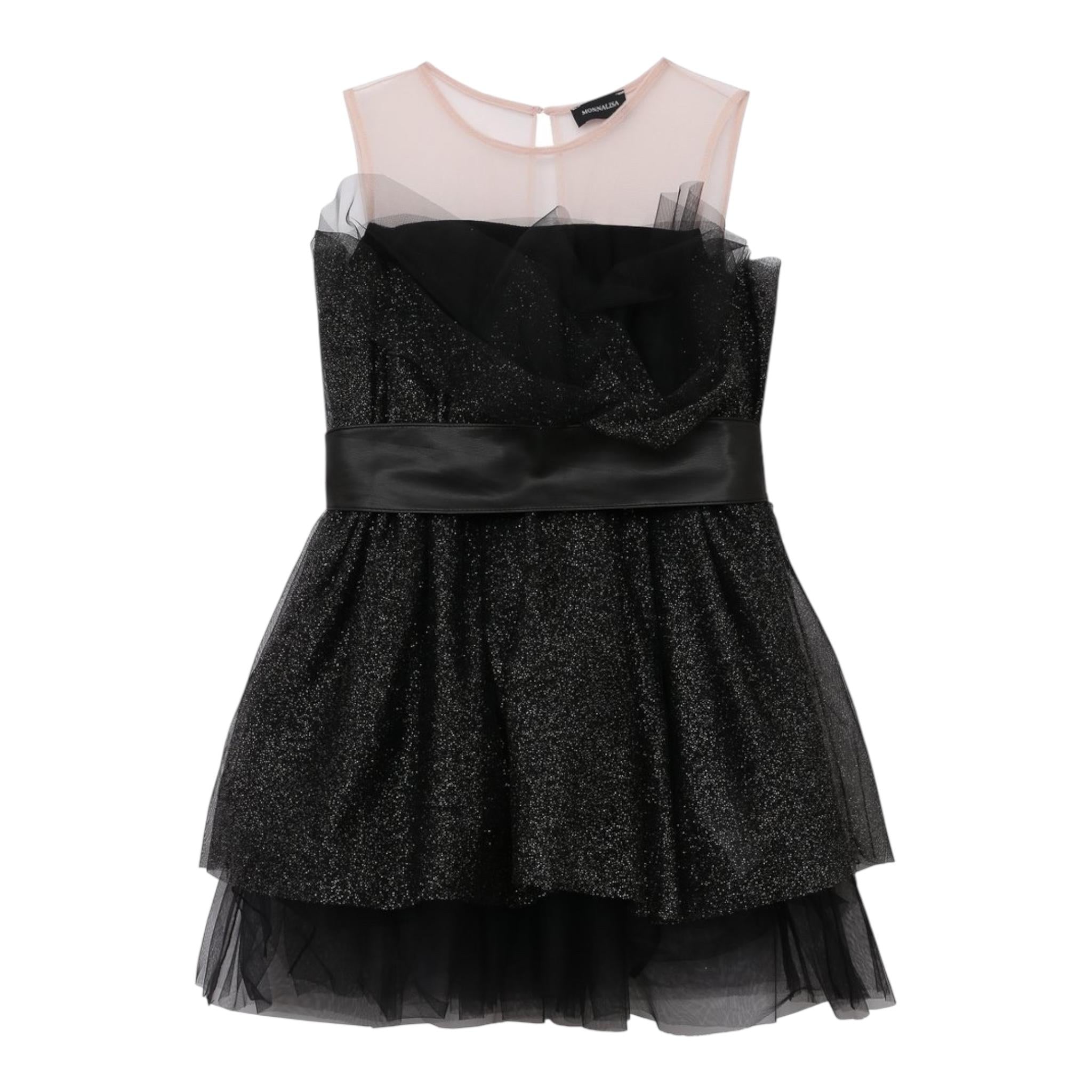 MONNALISA abito tinta unita con cintura e tulle Nero per Bambina 41B905 NERO MONNALISA 