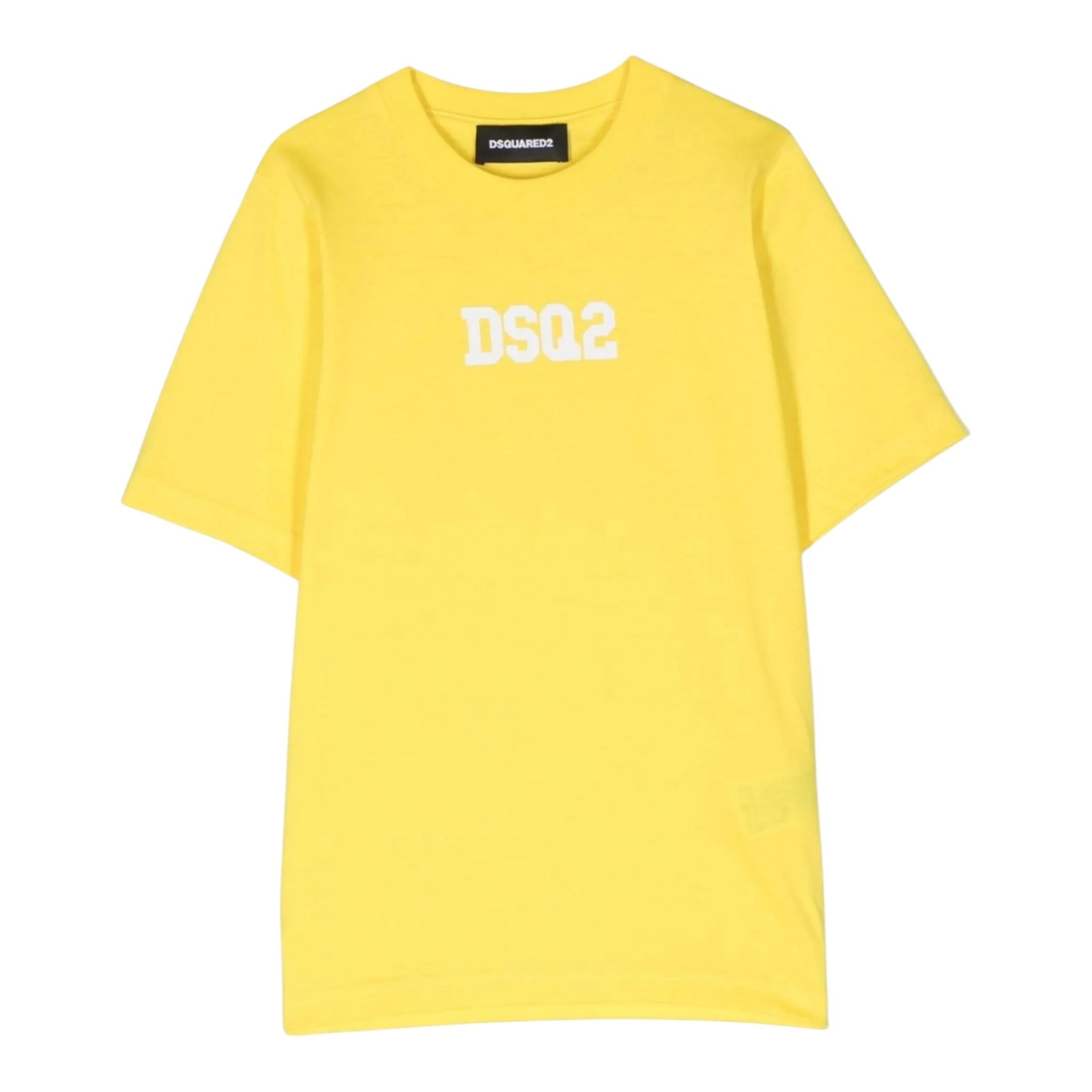 Dsquared2 T-Shirt Girocollo Tinta Unita con Stampa per Bambino DQ1622 GIALLO DSQUARED2 