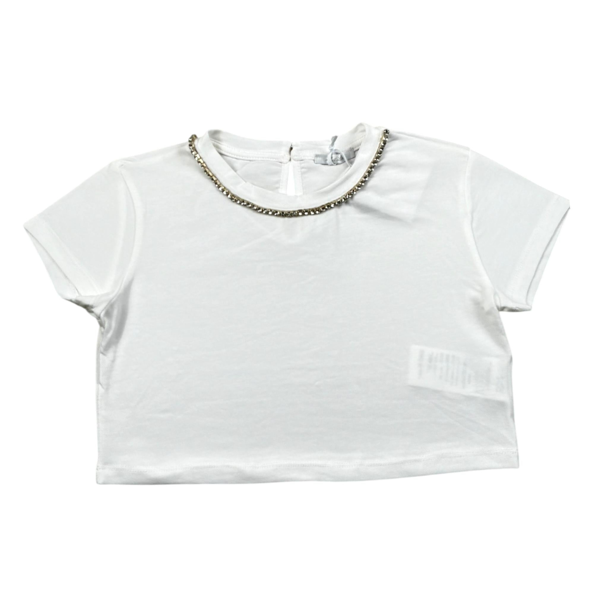 Lu Lu By Miss Grant T-Shirt Crop Tinta Unita con Brillantini per Bambina LL3615 BIANCO LU LU BY MISS GRANT 