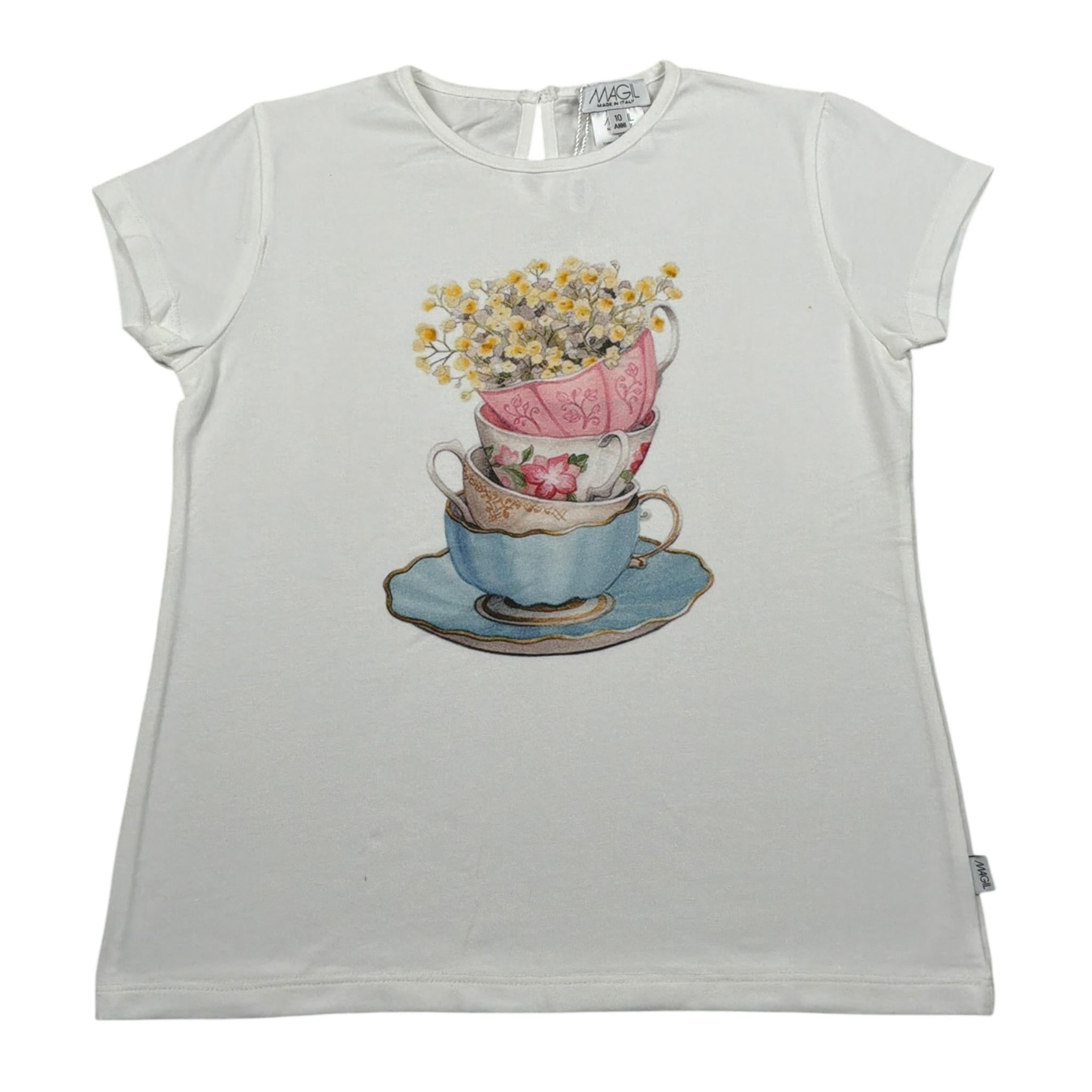 Magil T-Shirt Girocollo tinta unita con Stampa Bianco per Bambina FN26070 BIANCO MAGIL 