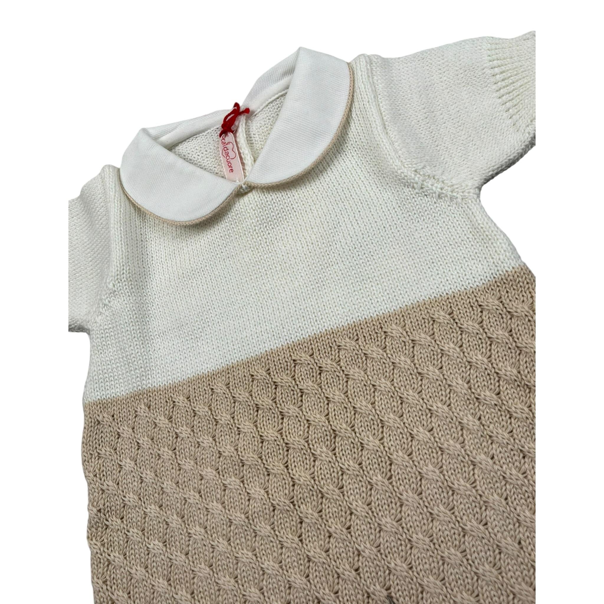 Scaldacuore pagliaccetto Bicolore Mezza Manica per Neonato TR02PE24 BIANCO/BEIGE SCALDACUORE 