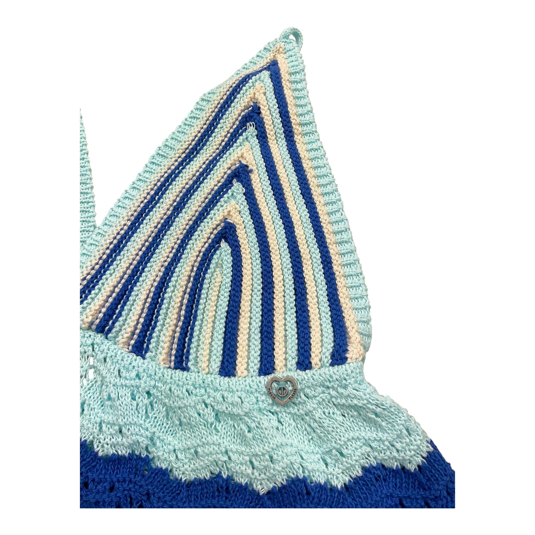 Please Top In Filo Tricolore con Bretelle per Bambina NB17230G72 AZZURRO PLEASE 