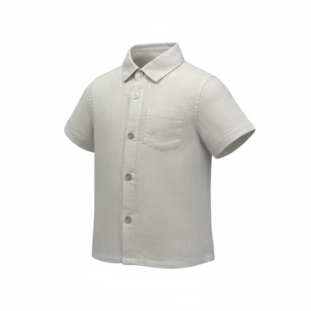 Saint Barth Camicia Tinta Unita con Logo per Neonato LINENNNN BEIGE SAINT BARTH 