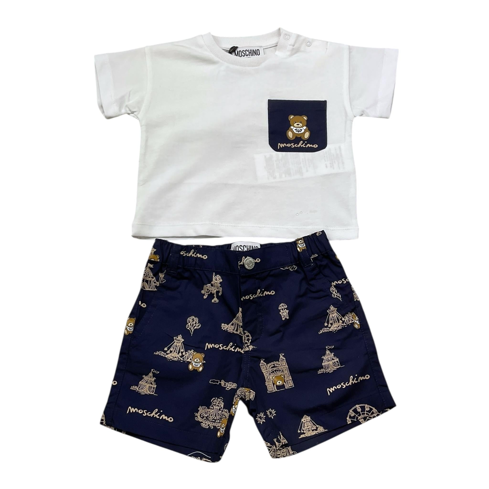 Moschino Completo 2 Pezzi T-Shirt-Bermuda Bicolore per Bambino MUG01CJ BIANCO/BLU MOSCHINO 