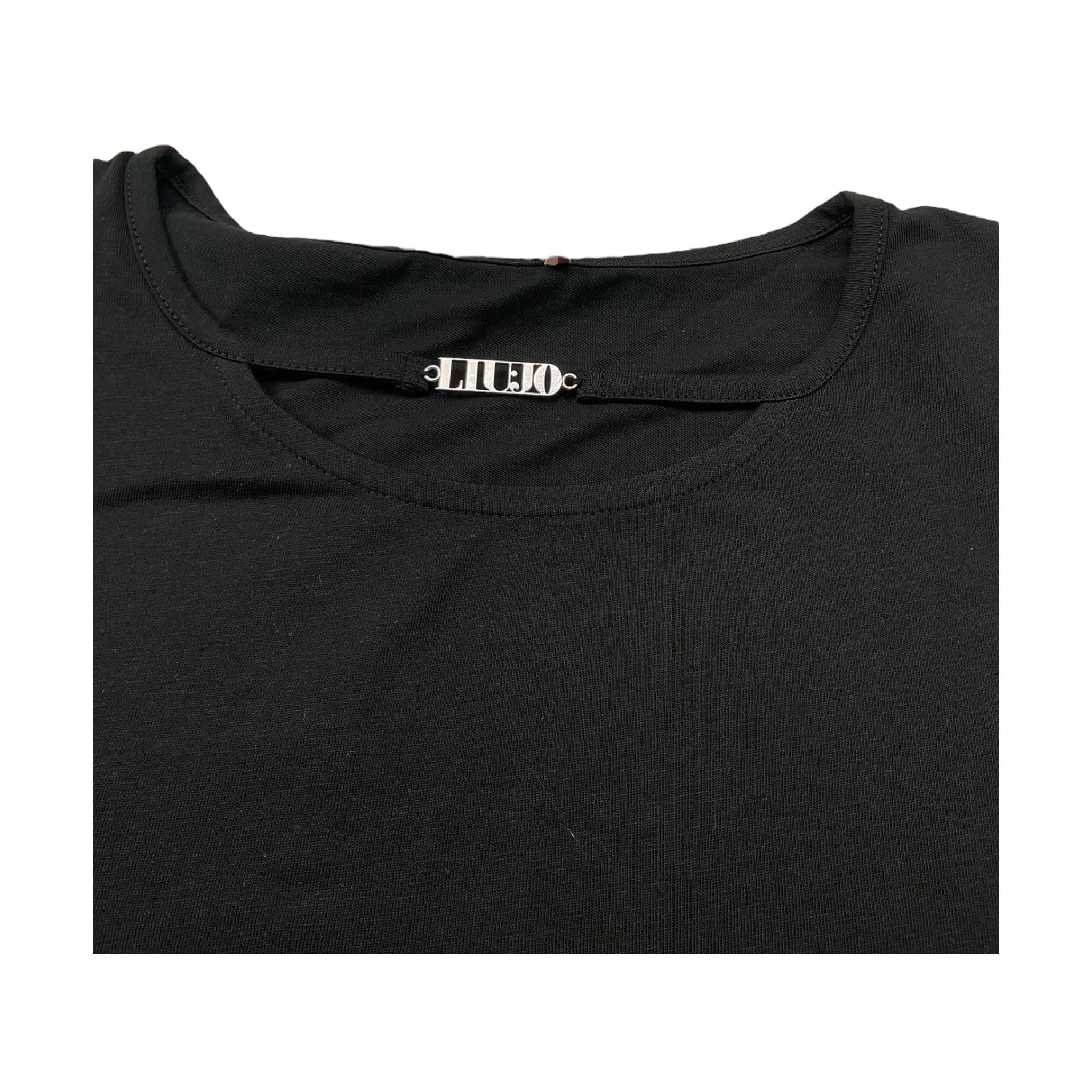 Liu Jo T-Shirt Girocollo Tinta Unita con Logo per Bambina GA4224 NERO LIU JO 