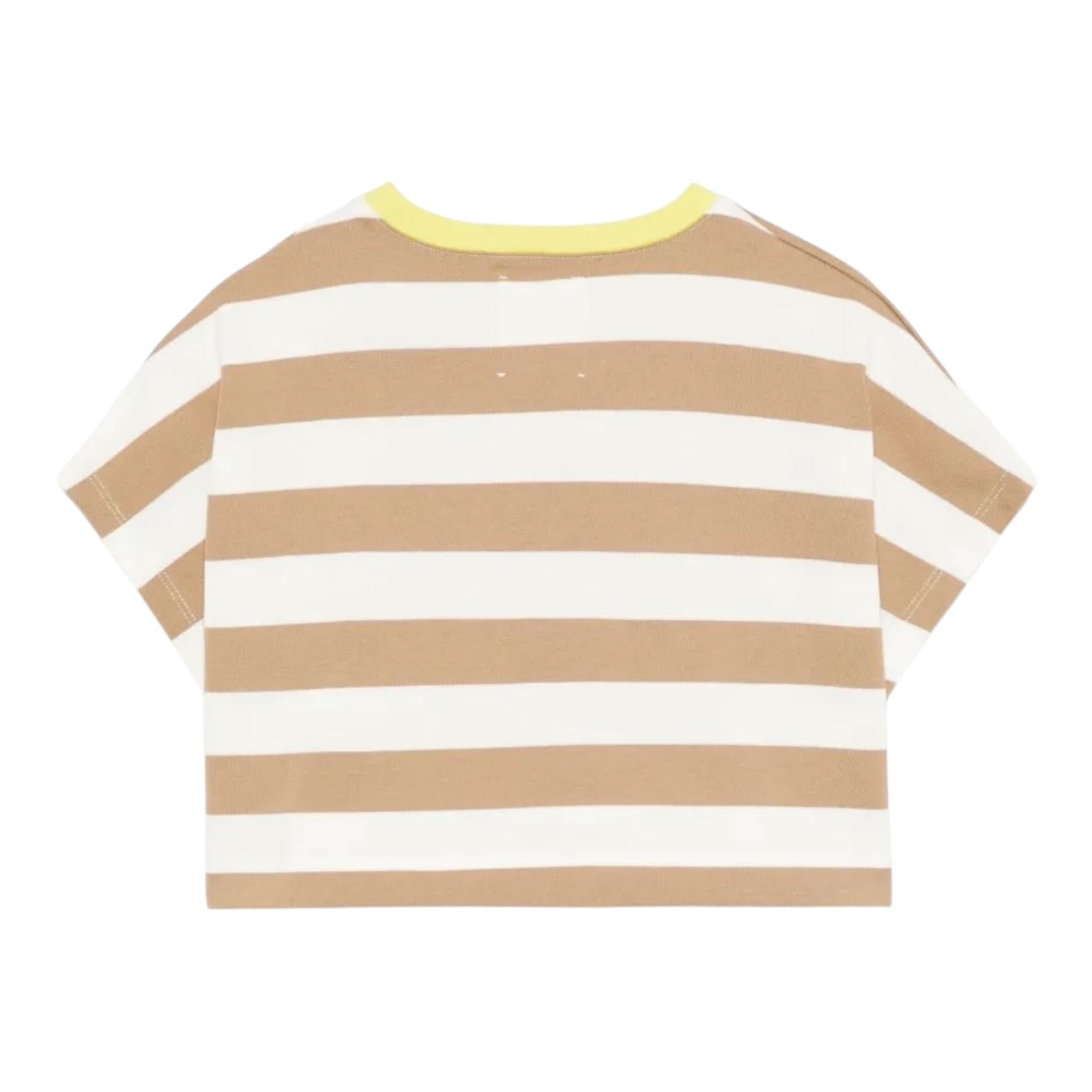 Dou Dou T-Shirt Girocollo Bicolore con Fantasia A Righe per Bambina DW8A21X PANNA/BEIGE DOU DOU 