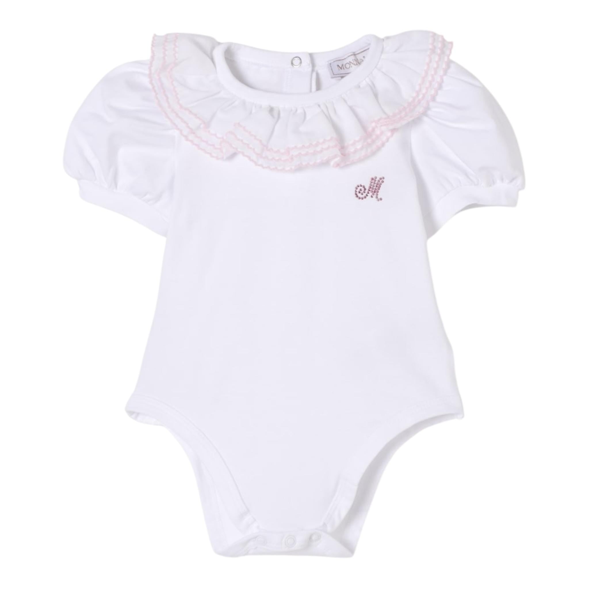 Monnalisa Body Tinta Unita Mezza Manica con Rouches per Neonata 37E300X BIANCO MONNALISA 