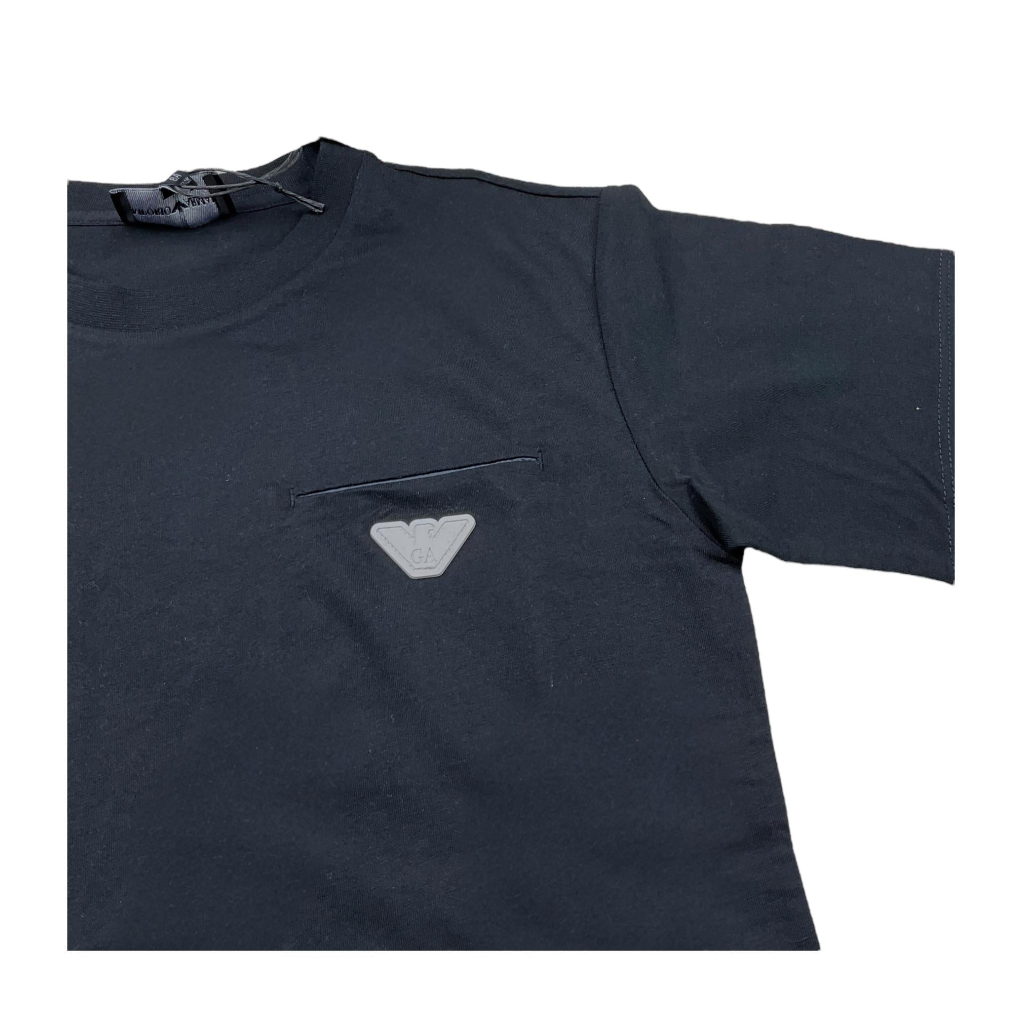 Emporio Armani T-Shirt Girocollo Tinta Unita con Taschino per Bambino EB000111 BLU EMPORIO ARMANI 