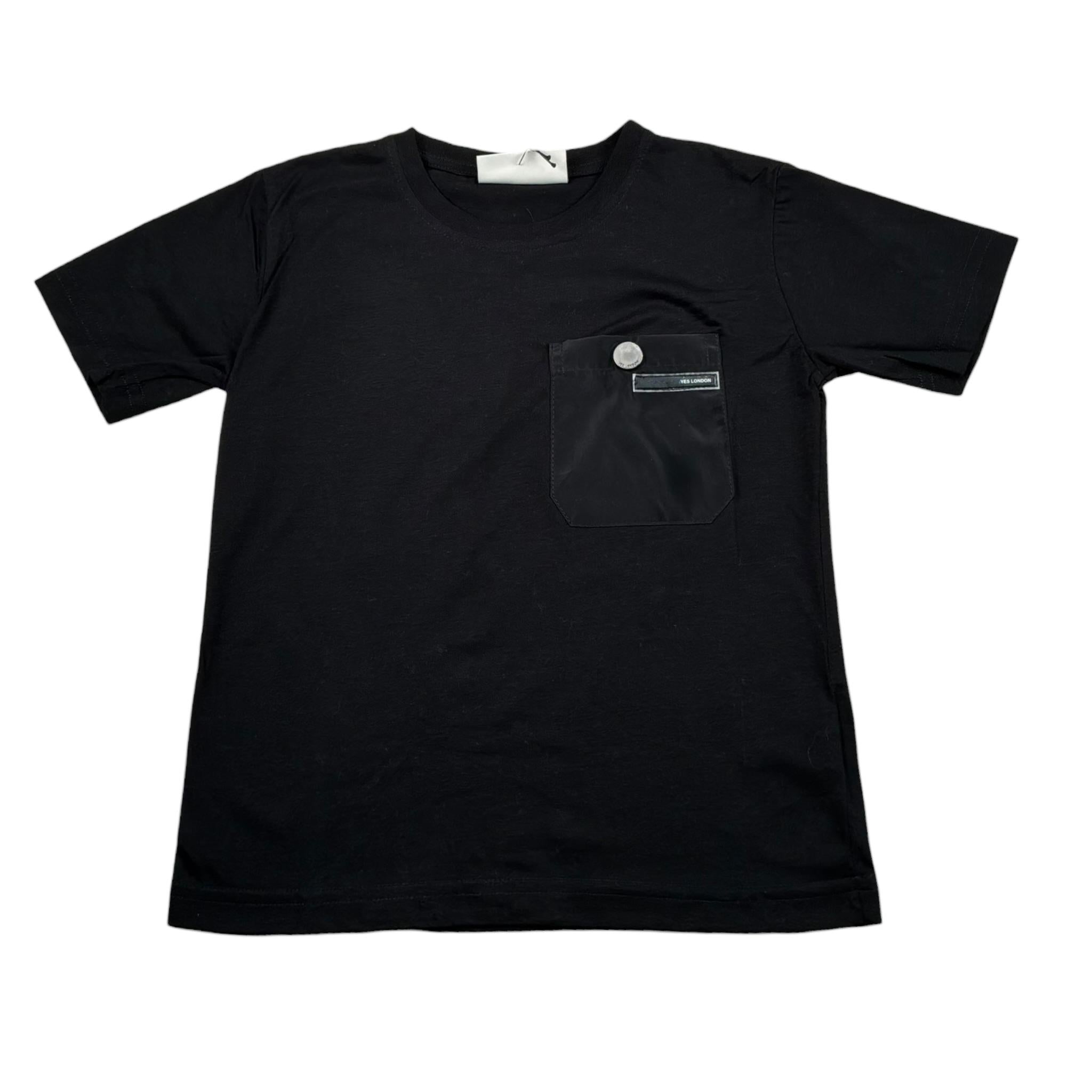 Yes London T-Shirt Girocollo Tinta Unita con Taschino per Bambino JR2148M NERO YES LONDON 