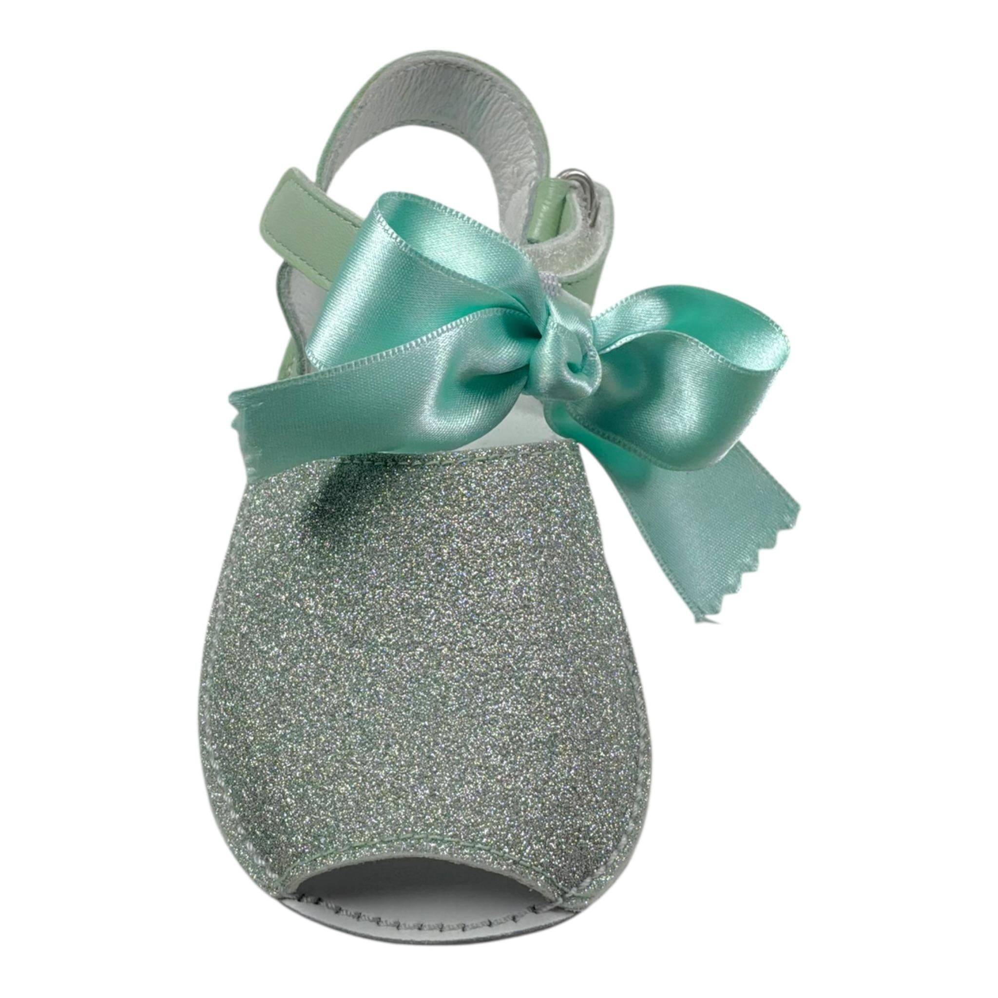 Indice Sandalo tinta unita con Brillantini E Fiocco Argento/Verde per Neonata 318 ARGENTO/VERDE INDICE 