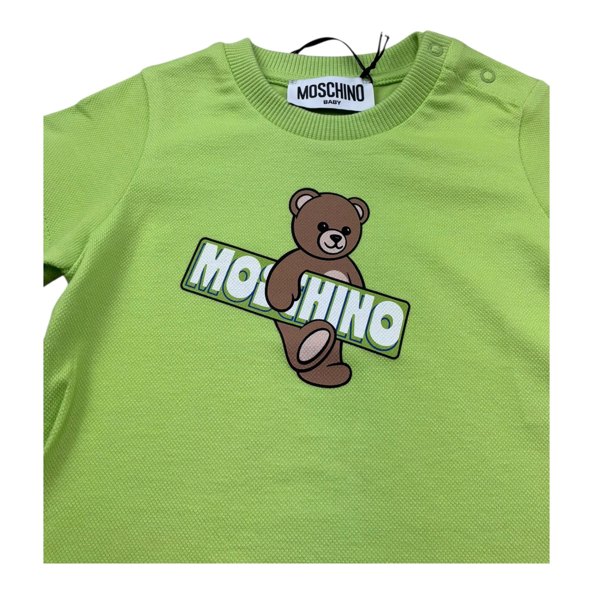 Moschino T-Shirt Girocollo Tinta Unita con Stampa per Neonato MOM031 VERDE MOSCHINO 