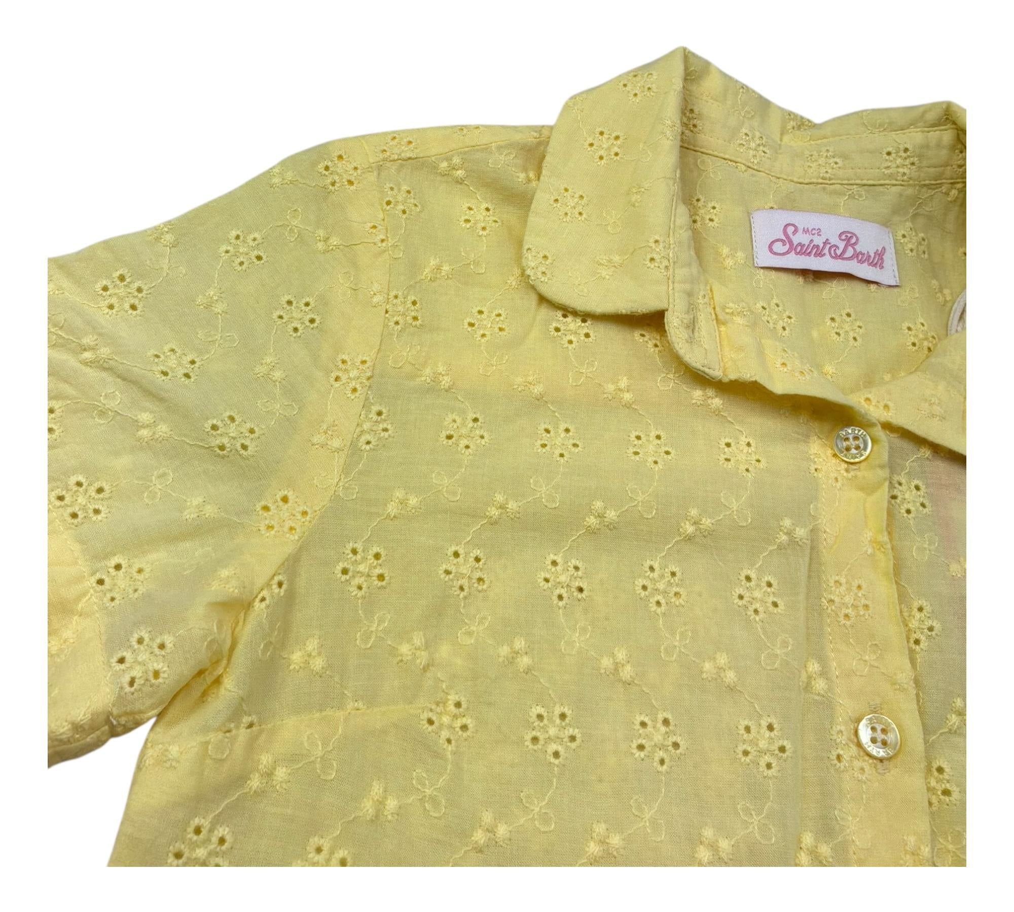 Saint Barth Abito Mezza Manica Tinta Unita In Pizzo Sangallo per Bambina SANGALLO GIALLO SAINT BARTH 