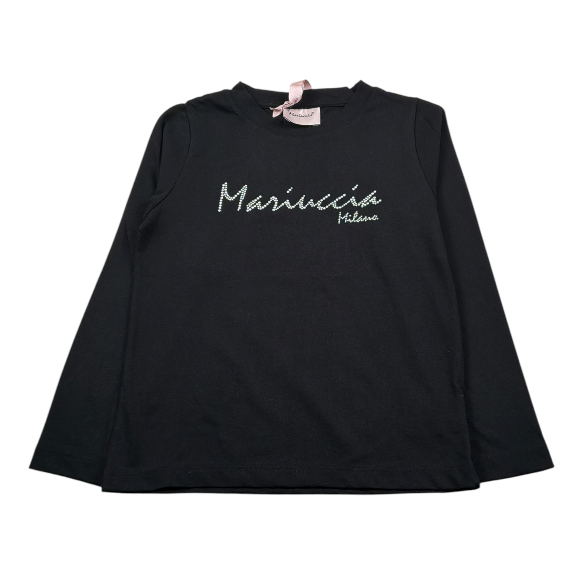 Mariuccia Shirt Girocollo tinta unita con Stampa Brillantinata Nero per Bambina MBFW23T209 NERO MARIUCCIA 