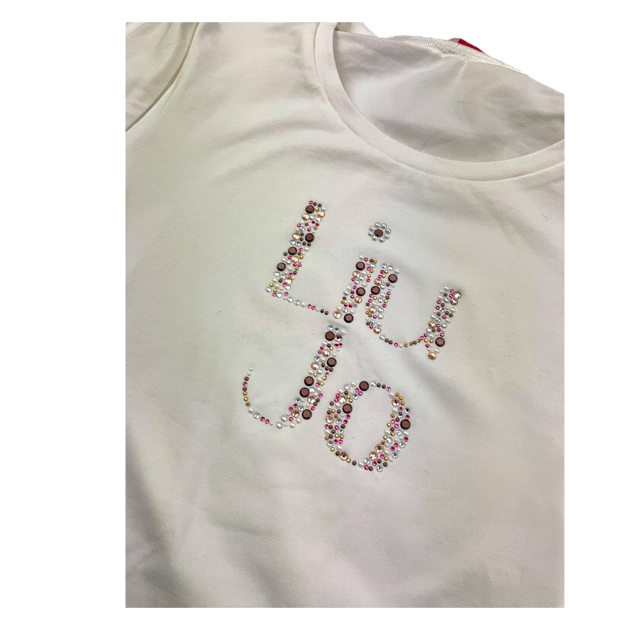 Liu Jo Shirt Girocollo Tinta Unita con Stampa Brillantinata per Bambina GF4093J BIANCO LIU JO 