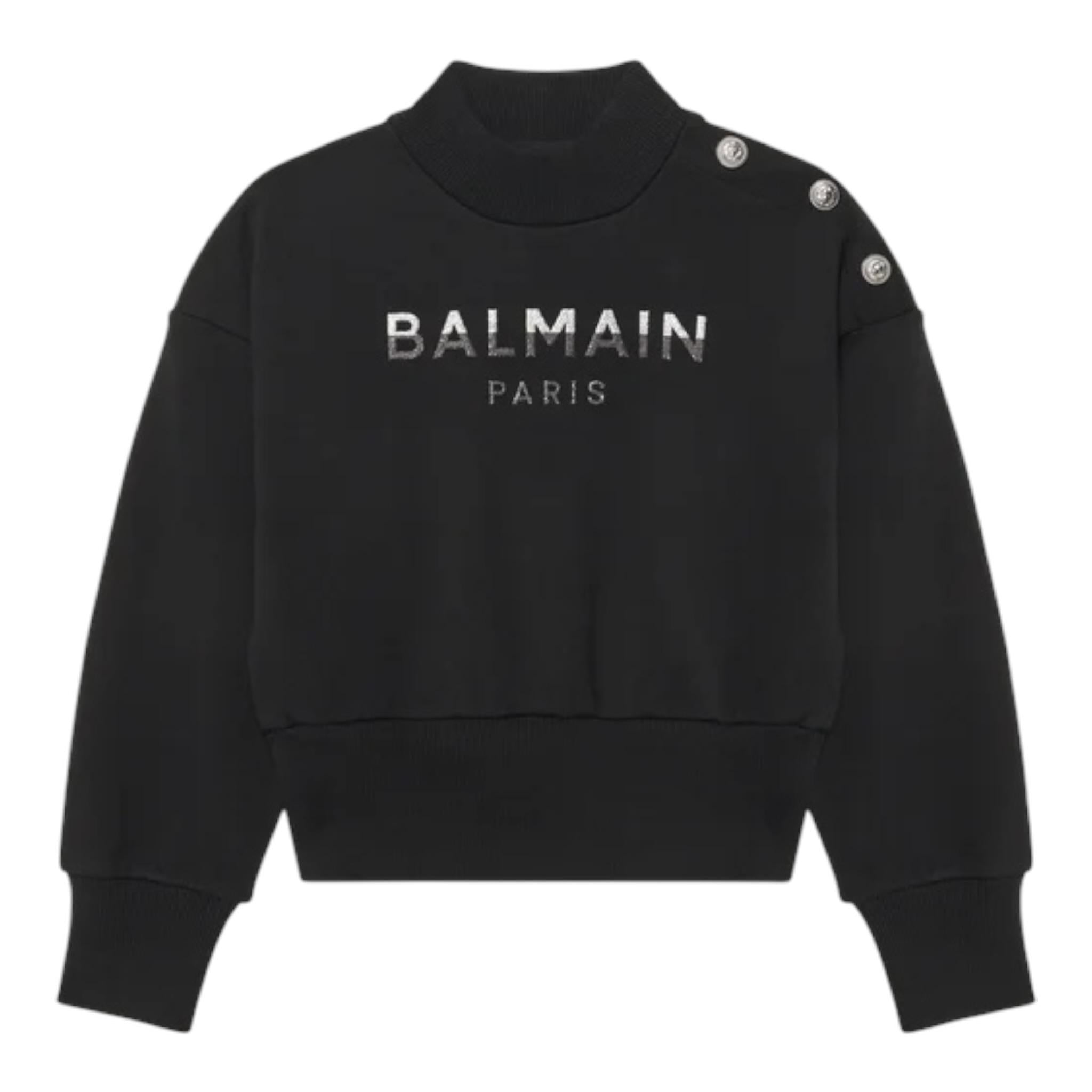 Balmain Felpa Chiusa Mezzo Collo Tinta Unita con Logo per Bambina BV4A90 NERO BALMAIN 