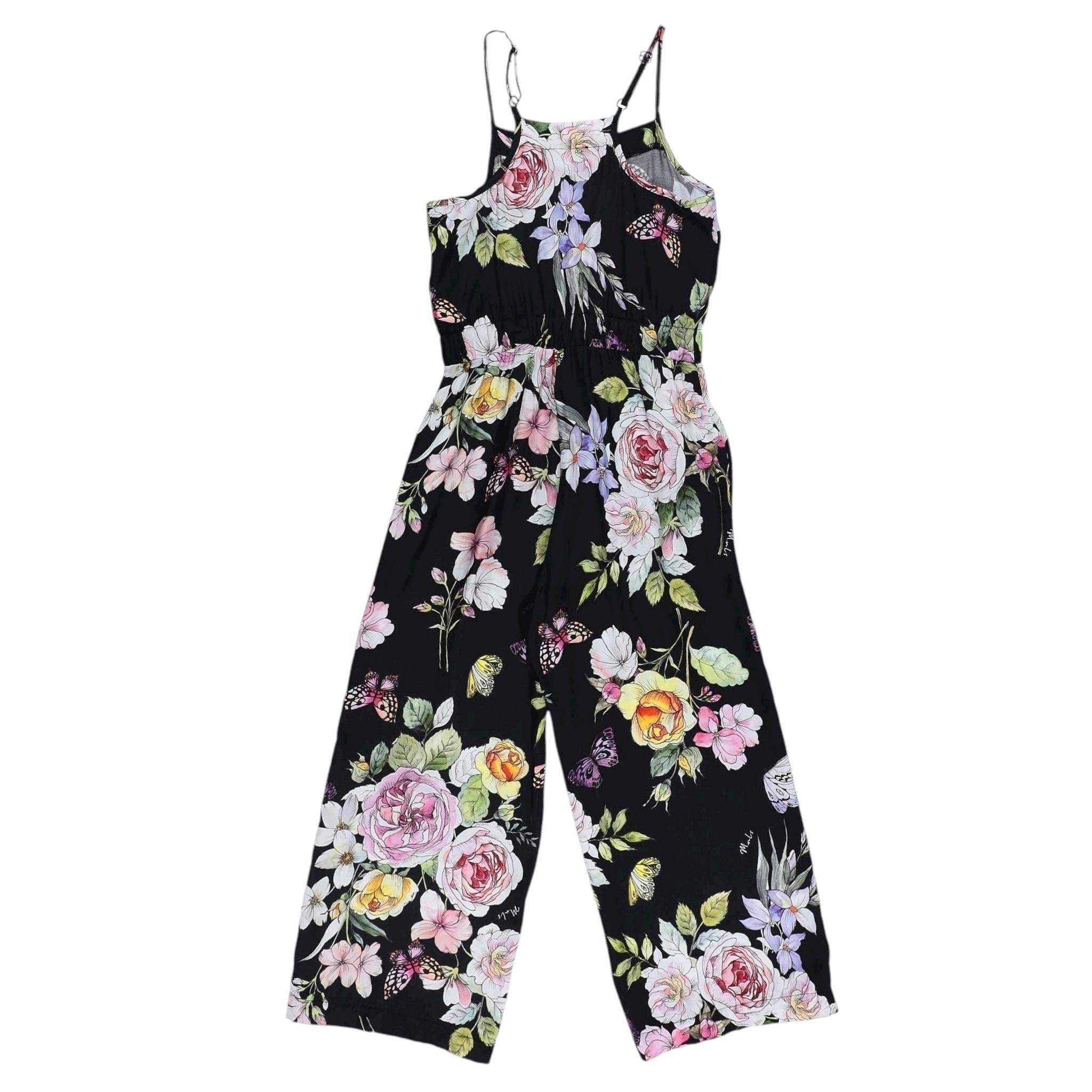 Monnalisa Tuta Intera Bretelline Tinta Unita Fantasia Floreale per Bambina 417201 NERO MONNALISA 
