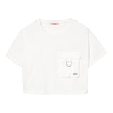 Liu Jo T-Shirt Girocollo Tinta Unita con Taschino Modello Crop per Bambina GA5016X BIANCO LIU JO 