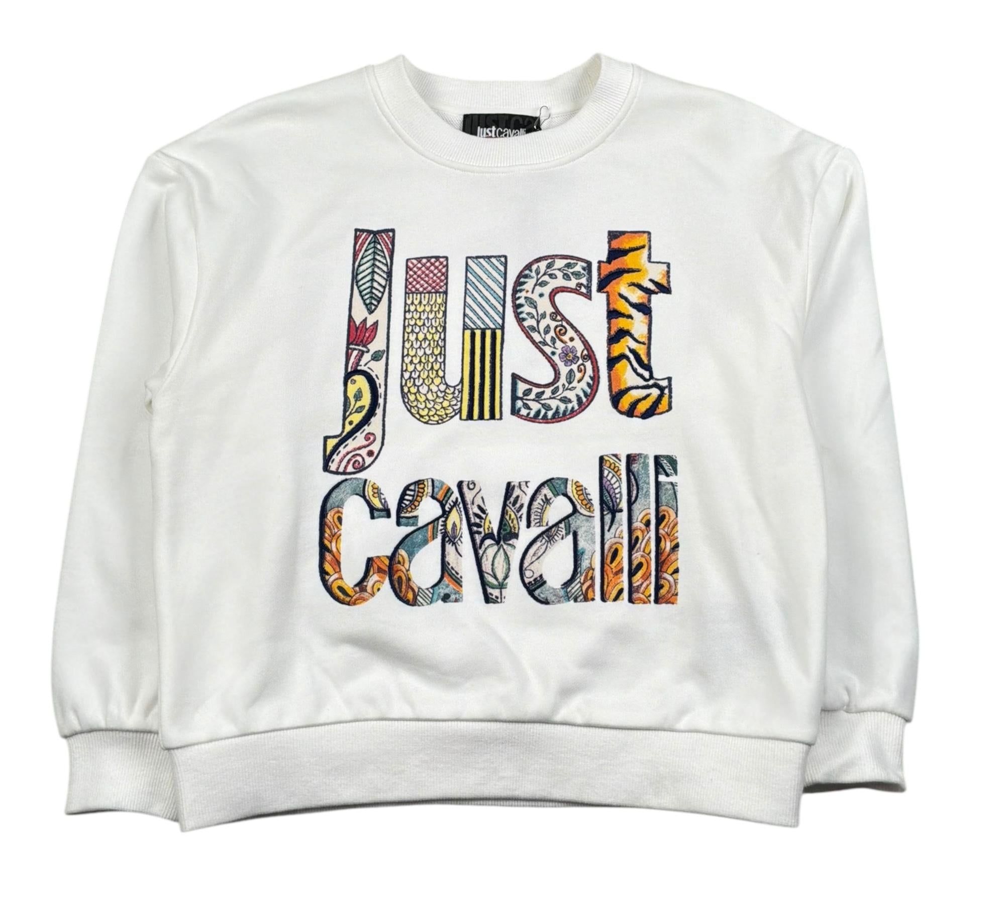 Just Cavalli Felpa Chiusa Girocollo Tinta Unita con Stampa per Bambino JBP26068FE BIANCO JUST CAVALLI 