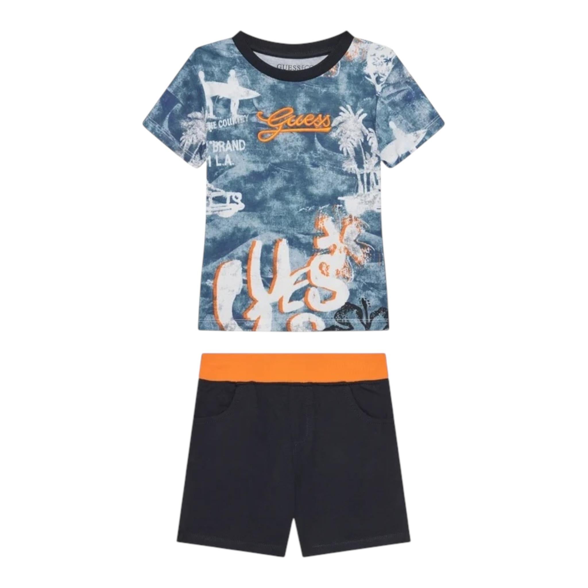 Guess Completo Tinta Unita 2 Pezzi T-Shirts-Bermuda per Neonato I5GG11K8HM4 AZZURRO GUESS 
