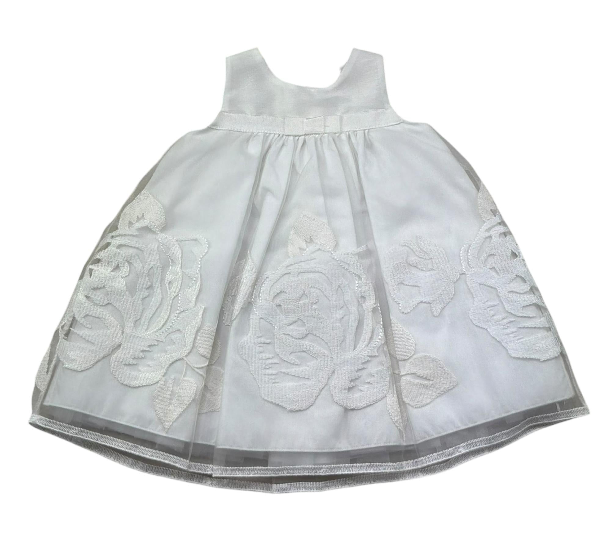Monnalisa Abito Giromanica Tinta Unita con Ricami per Neonata 735957 BIANCO MONNALISA 
