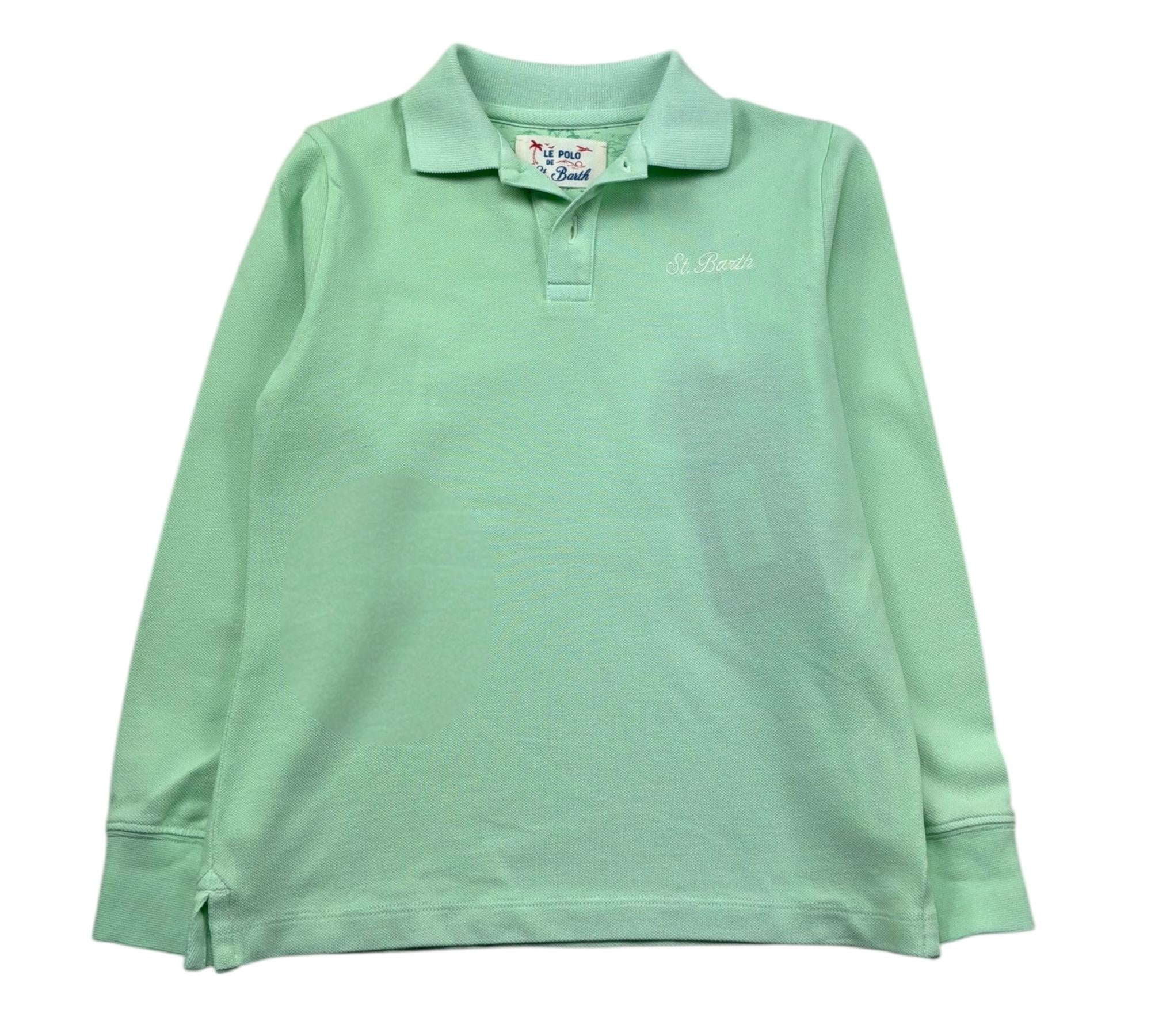 Saint Barth Polo Manica Lunga Tinta Unita con Logo per Bambino PIQUET VERDE SAINT BARTH 