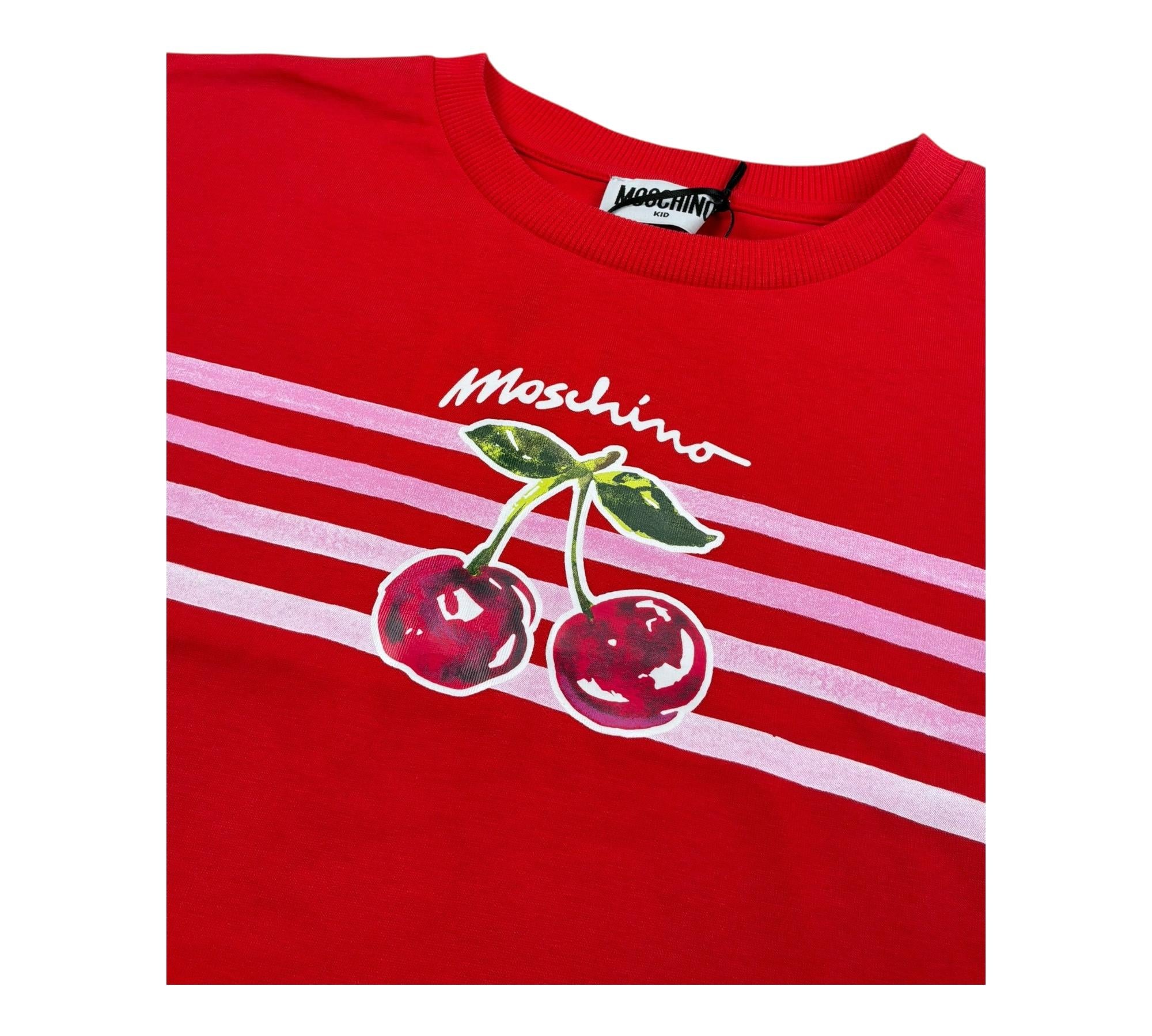 Moschino T-Shirt Modello Crop Tinta Unita con Stampa per Bambina HDM06Y ROSSO MOSCHINO 