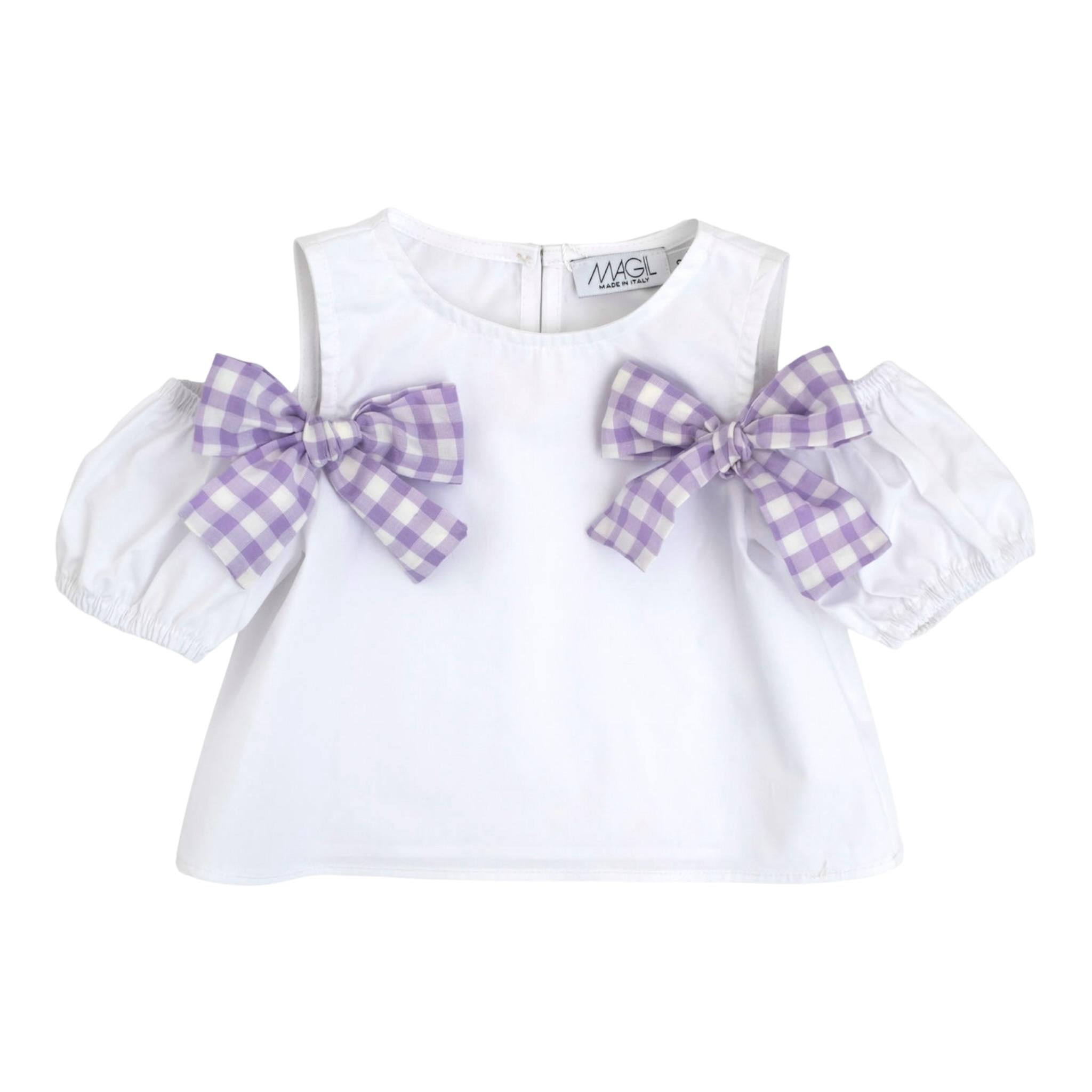 Magil camicia Tinta Unita con Fiocchi per Bambina HN21157 BIANCO MAGIL 
