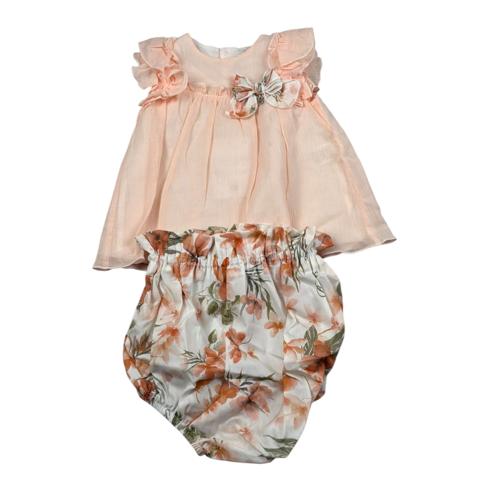 Barcellino Completo 2 Pezzi Abito-Culotte Bicolore  per Neonata 121505X PESCA BARCELLINO 