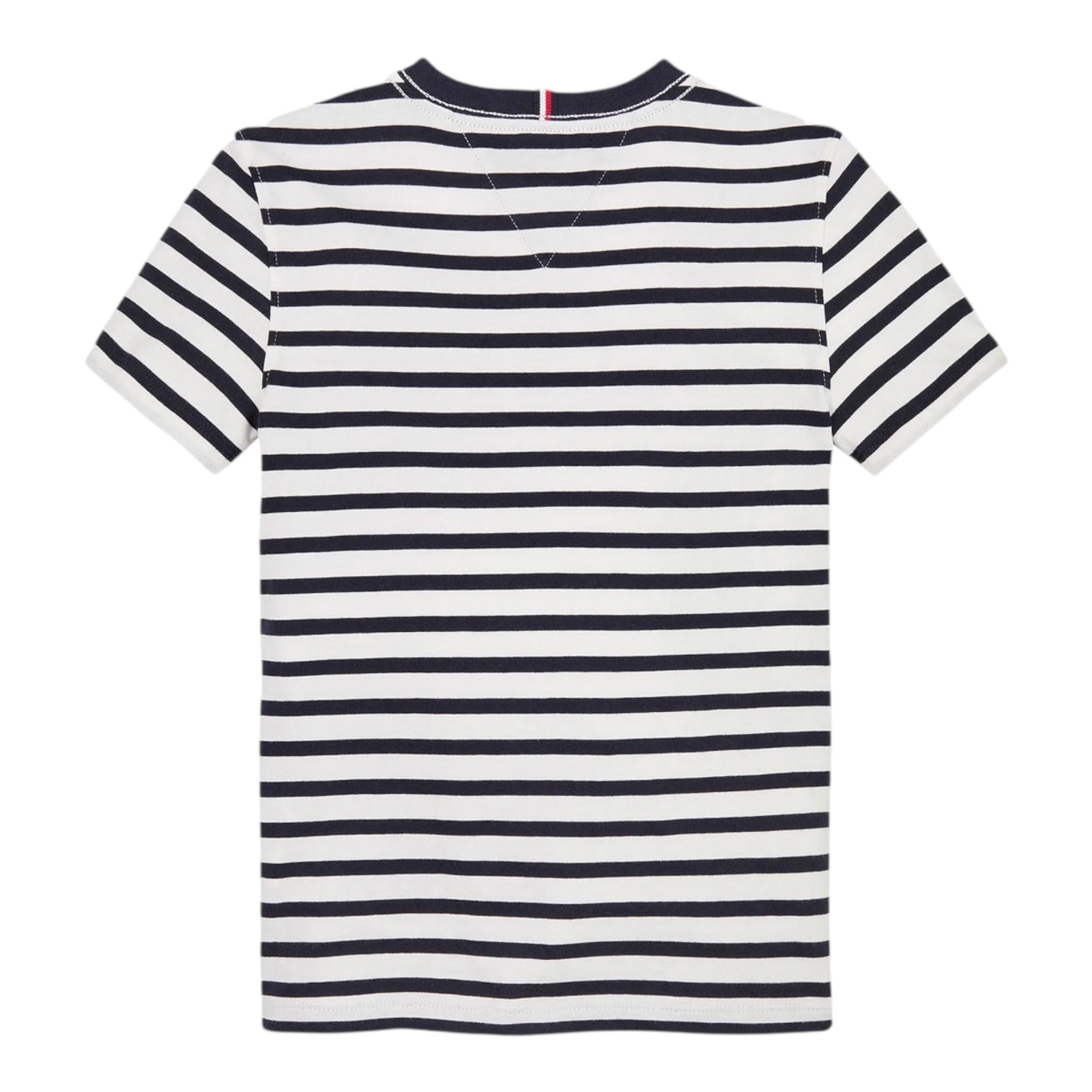 Tommy Hilfiger T-Shirt Girocollo Tinta Unita con Fantasia A Righe per Bambino KB0KB068799 BIANCO TOMMY HILFIGER 