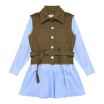 VICOLO abito manica lunga con finto gilet Verde/azzurro per Bambina 3141V00049 VERDE/AZZURRO VICOLO 