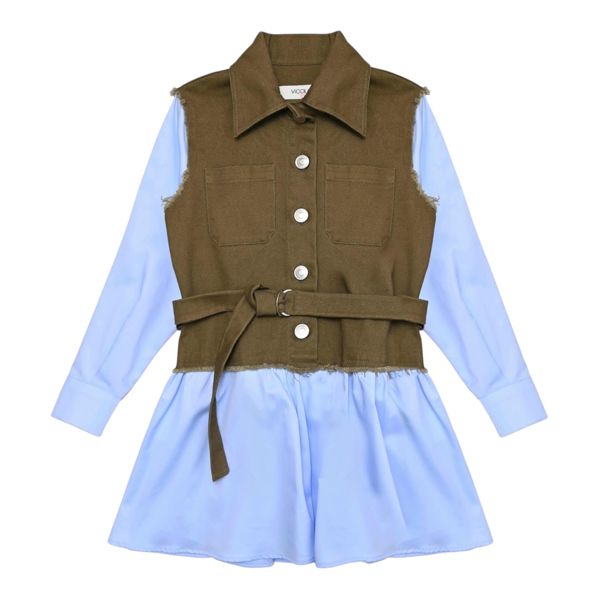 VICOLO abito manica lunga con finto gilet Verde/azzurro per Bambina 3141V00049 VERDE/AZZURRO VICOLO 