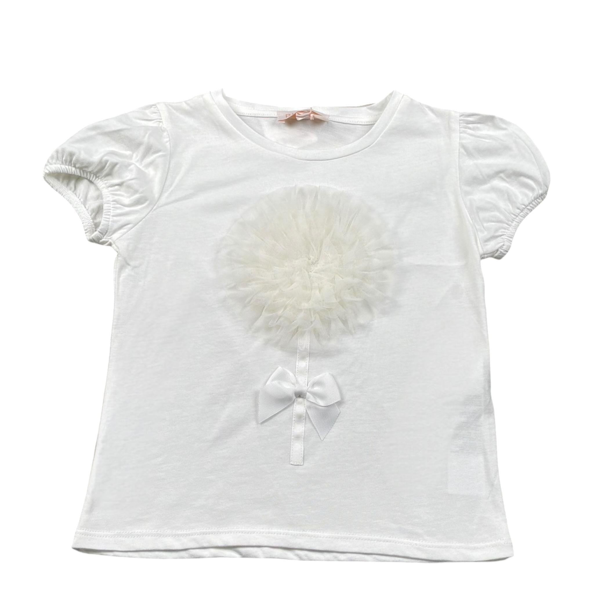 Please T-Shirt Girocollo Tinta Unita con Tulle per Bambina MB33030G73J BIANCO PLEASE 