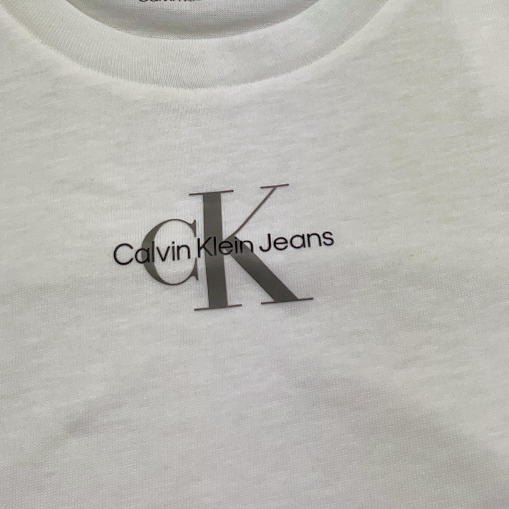 Calvin Klein T-Shirt Girocollo Tinta Unita con Stampa per Bambino IG0IG01470 BIANCO CALVIN KLEIN 