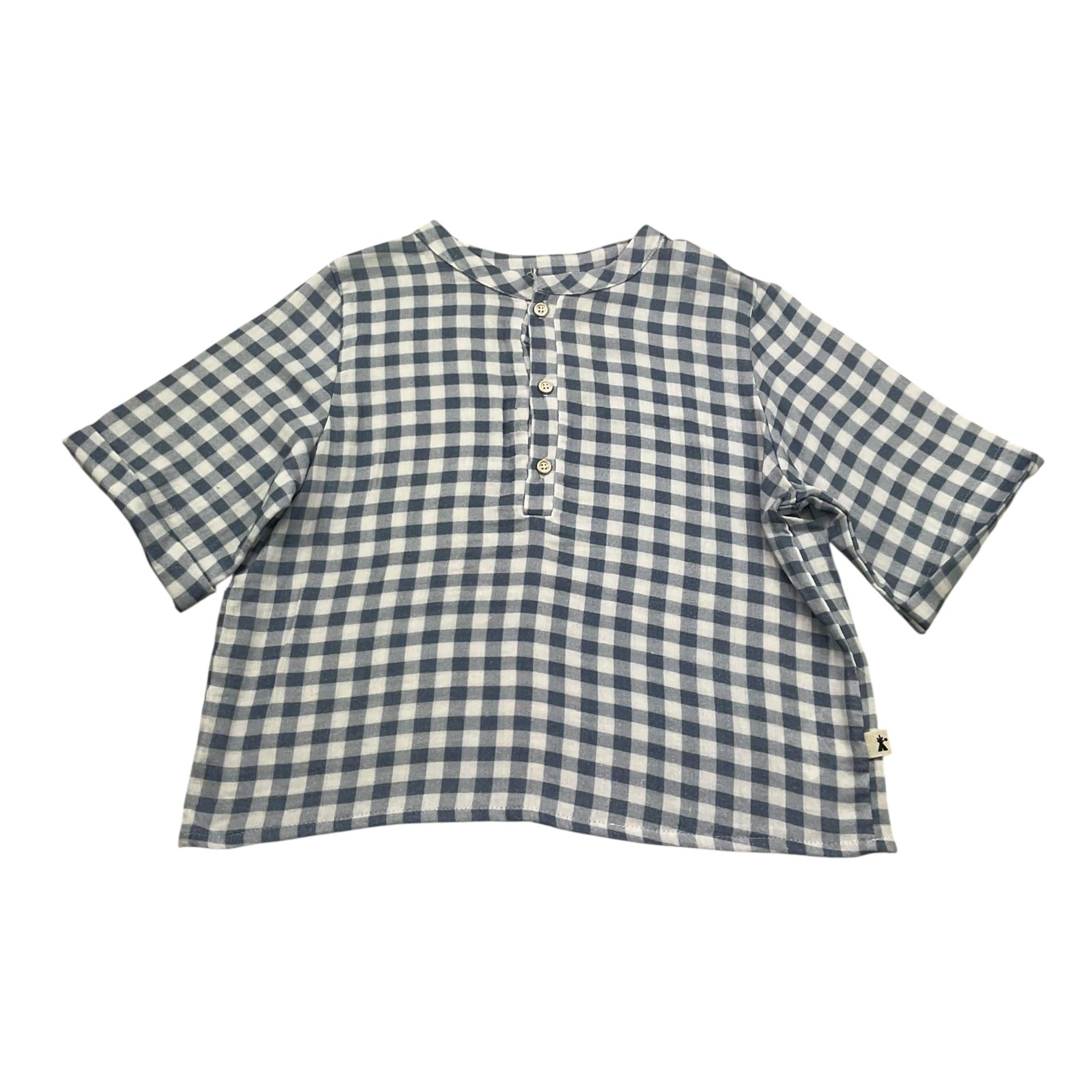 Petit Indi Camicia Tinta Unita con Fantasia A Quadri per Bambino SS25BK7133 BLU PETIT INDI 