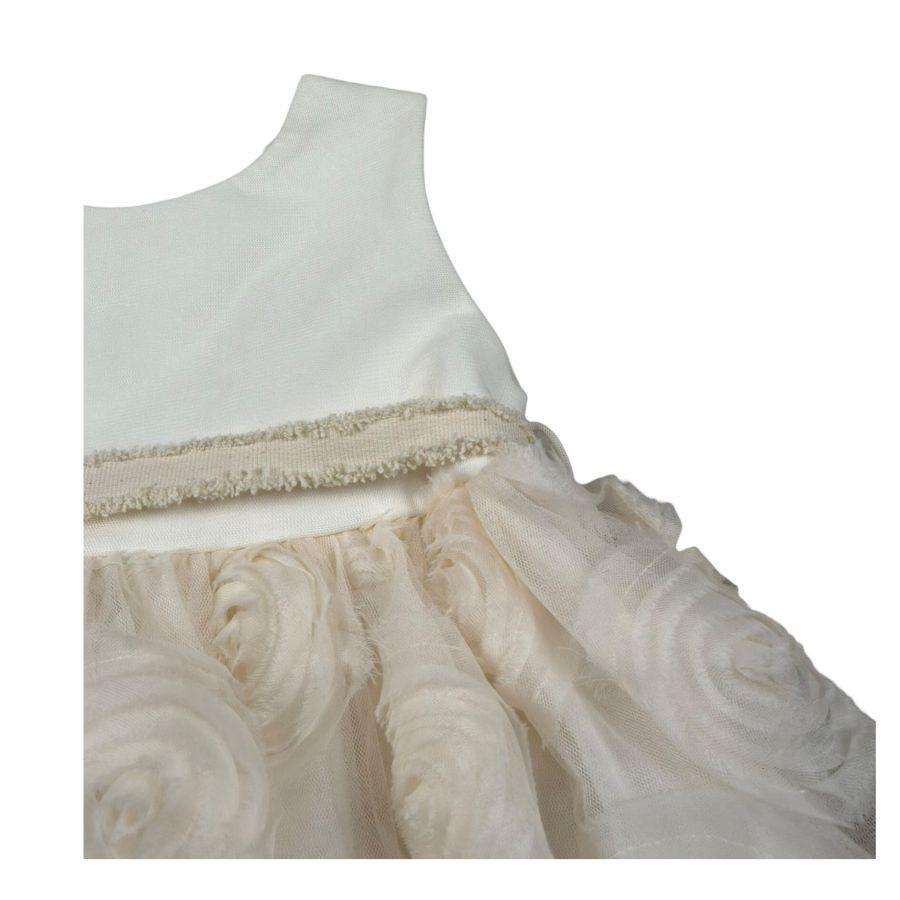 Please Abito Giromanica Tinta Unita con Tulle per Bambina AB33294G73 PANNA PLEASE 