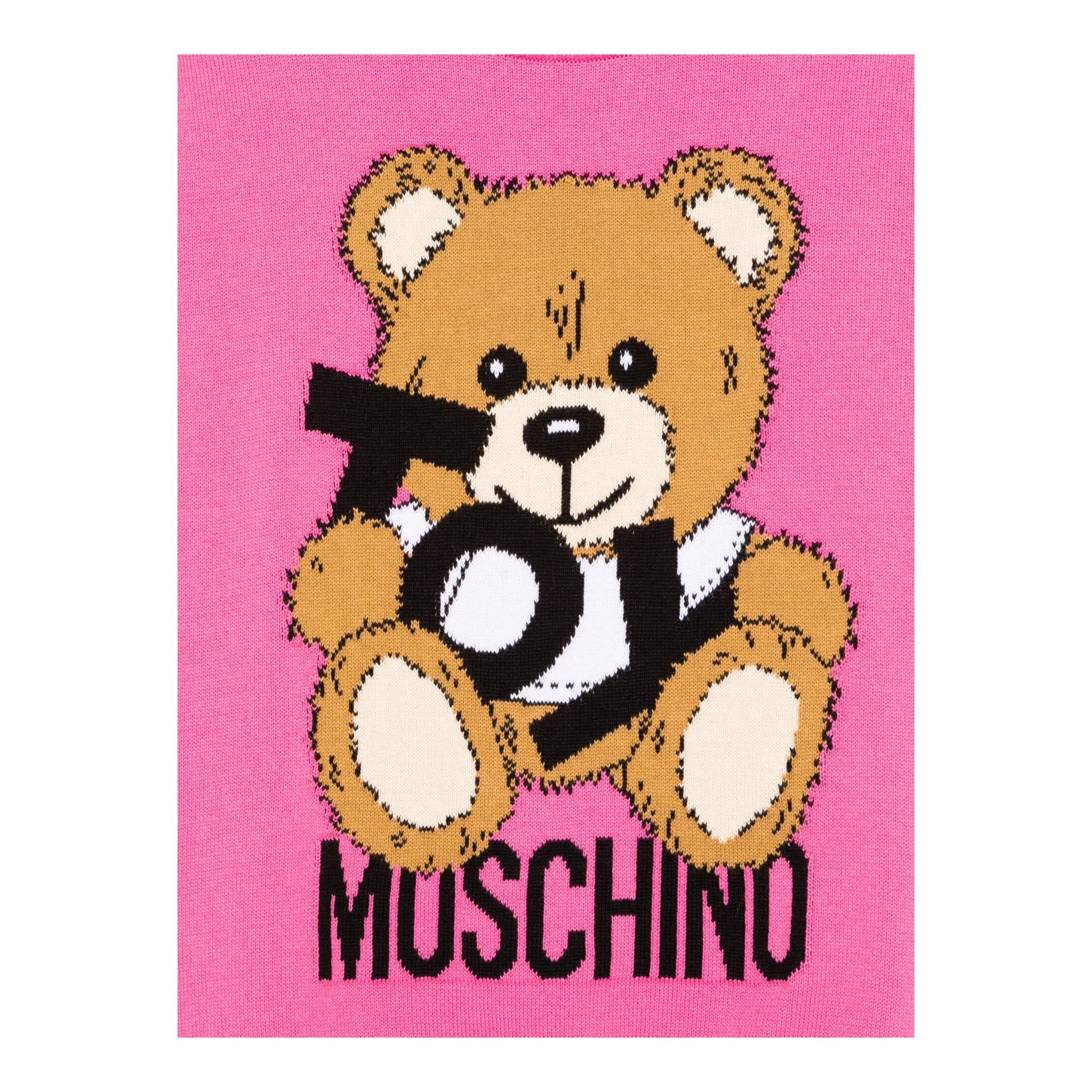 Moschino Maglia Girocollo Tinta Unita con Ricamo Orso per Bambina HYW00J ROSA MOSCHINO 
