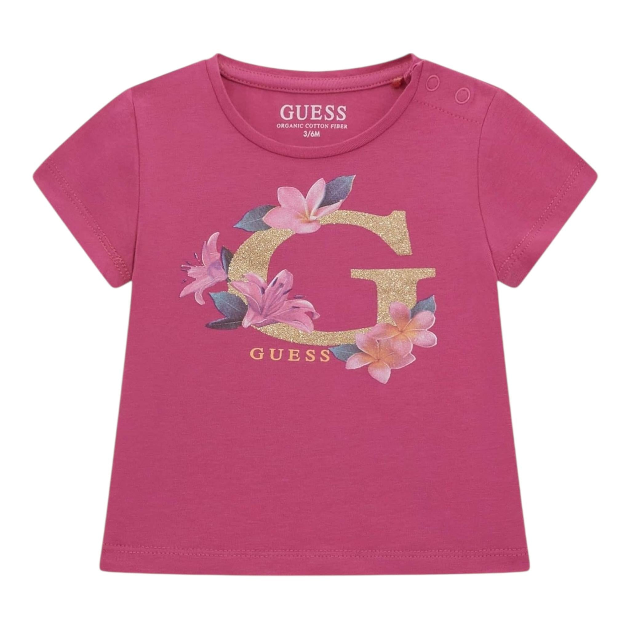 Guess T-Shirt Girocollo Tinta Unita con Stampa per Neonata A5GI02K6YW4 FUXIA GUESS 