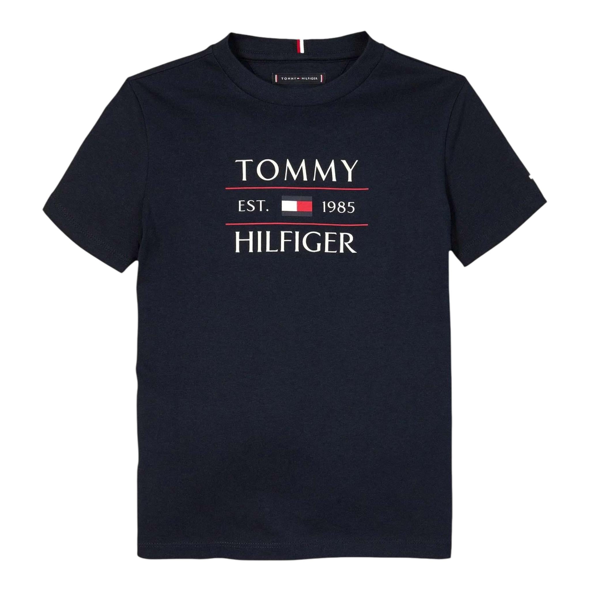 Tommy Hilfiger T-Shirt Girocollo Tinta Unita con Logo per Bambino KB0KB09538XX NERO TOMMY HILFIGER 