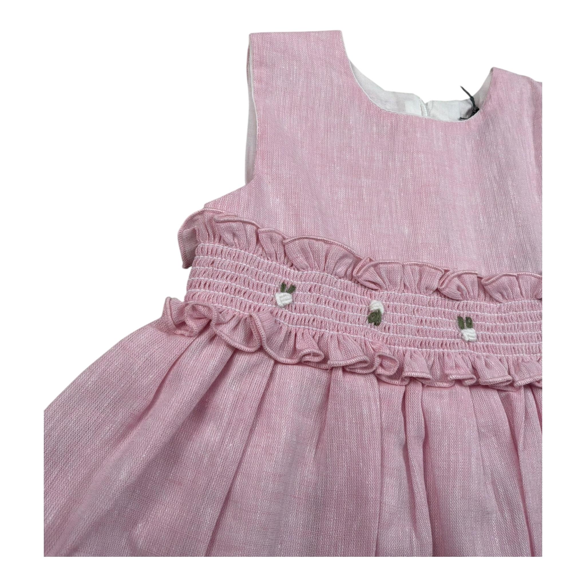 J.O. Milano Abito Giromanica Tinta Unita con Ricami per Neonata 572E2 ROSA J.O. MILANO 