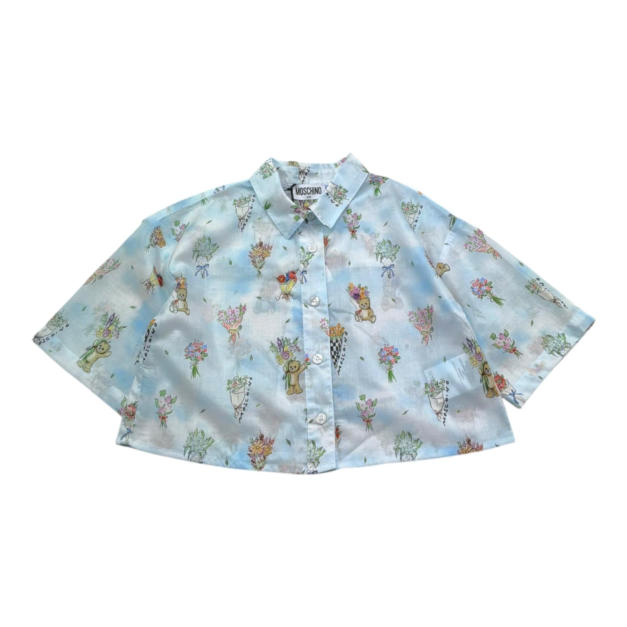 Moschino Camicia Mezza Manica Tinta Unita con Stamopa per Bambina HDC02C AZZURRO MOSCHINO 