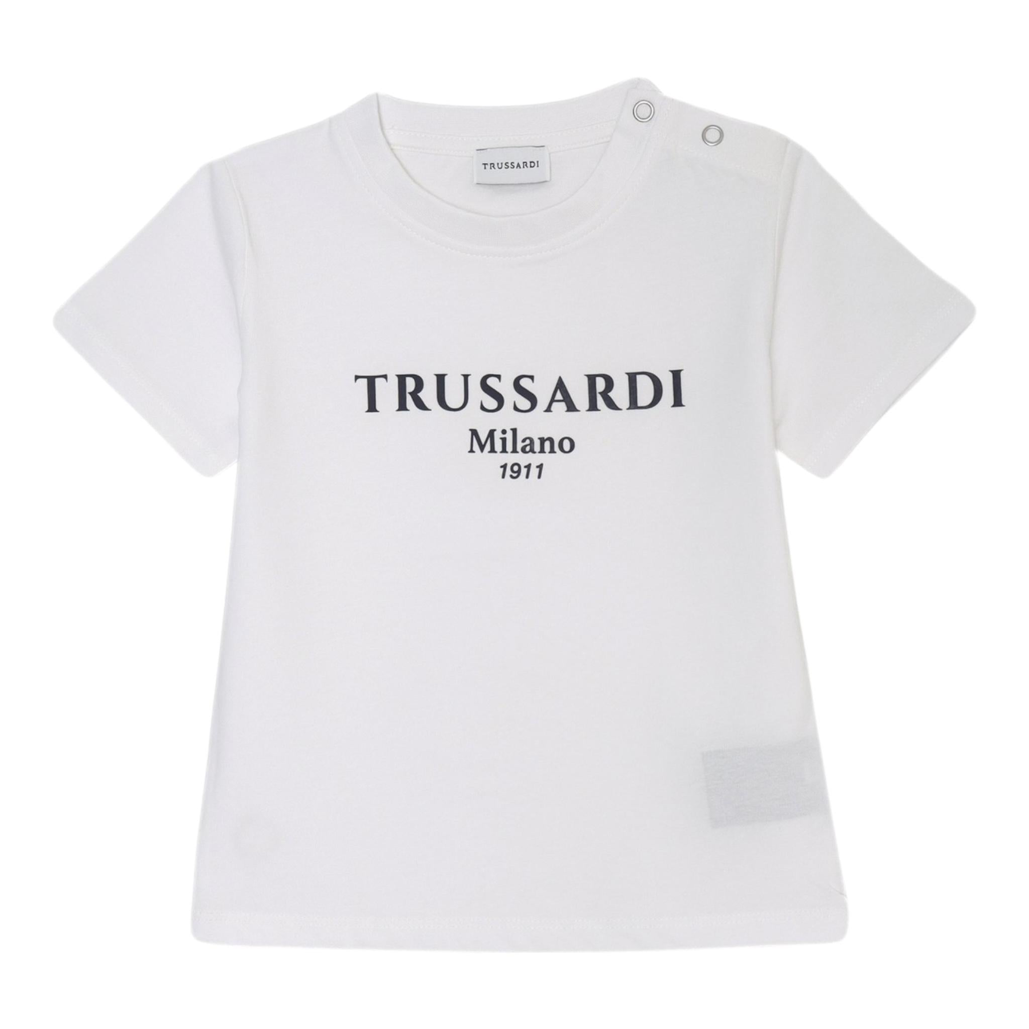 Trussardi T-Shirt Girocollo Tinta Unita con Stampa per Neonato TIP25011TSX BIANCO TRUSSARDI 