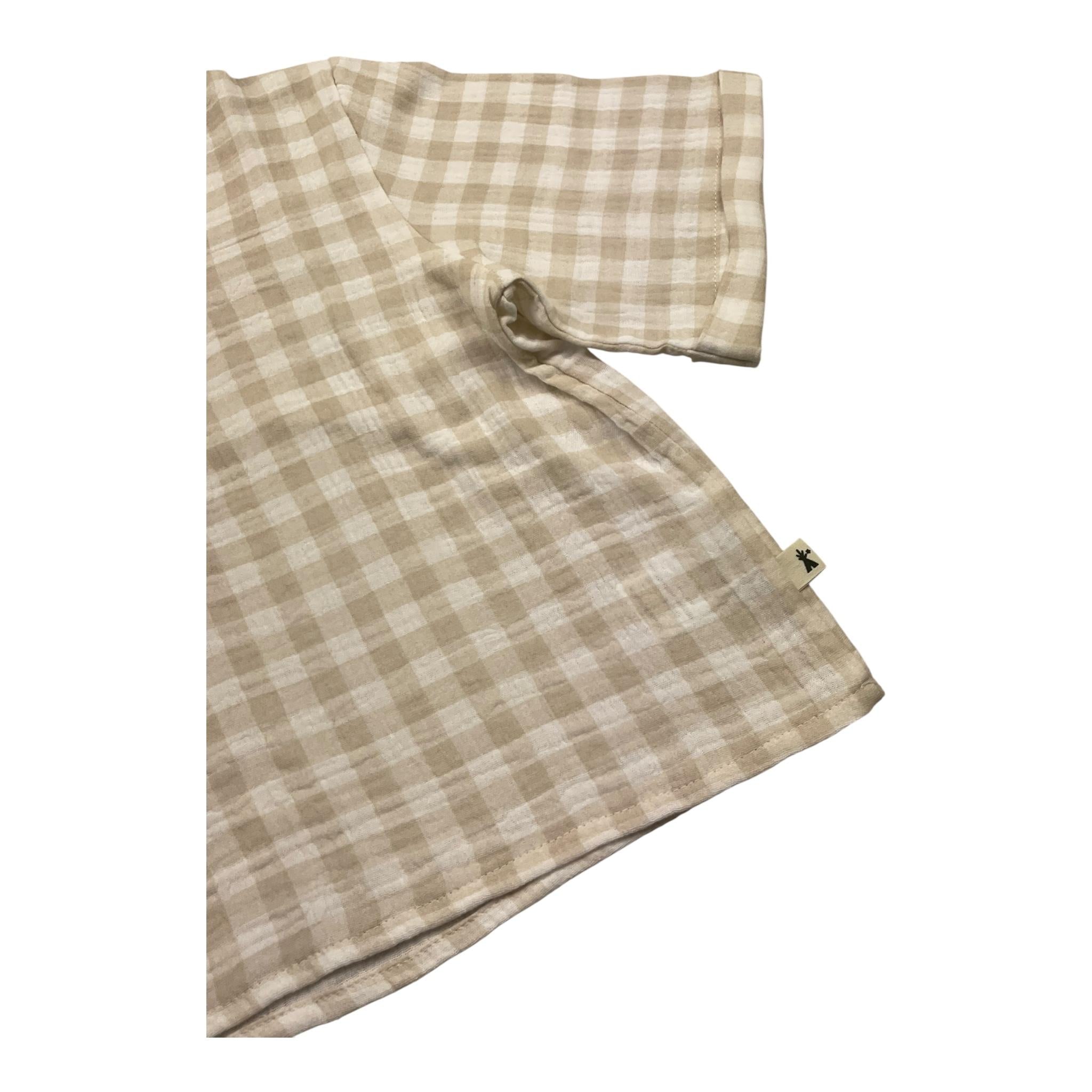 Petit Indi Camicia Tinta Unita con Fantasia A Quadri per Bambino SS25BK7115 BEIGE PETIT INDI 