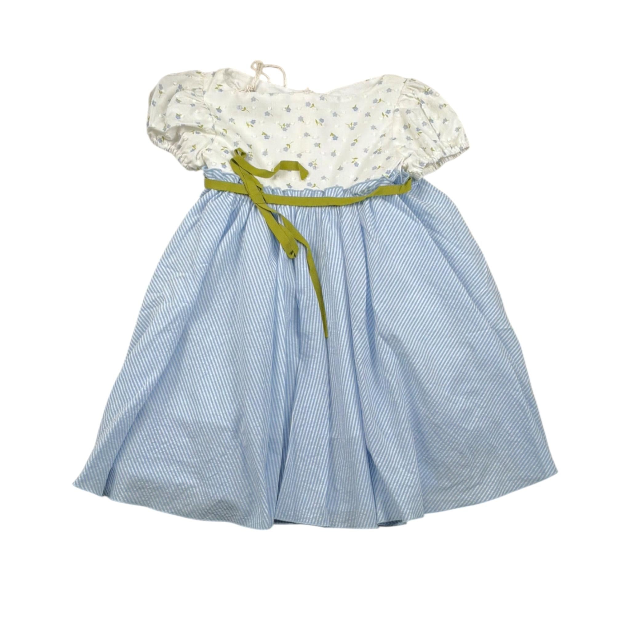 La Stupenderia Abito Bicolore con Fiori E Fantasia A Righe per Bambina JAB84 BIANCO/AZZURRO LA STUPENDERIA 