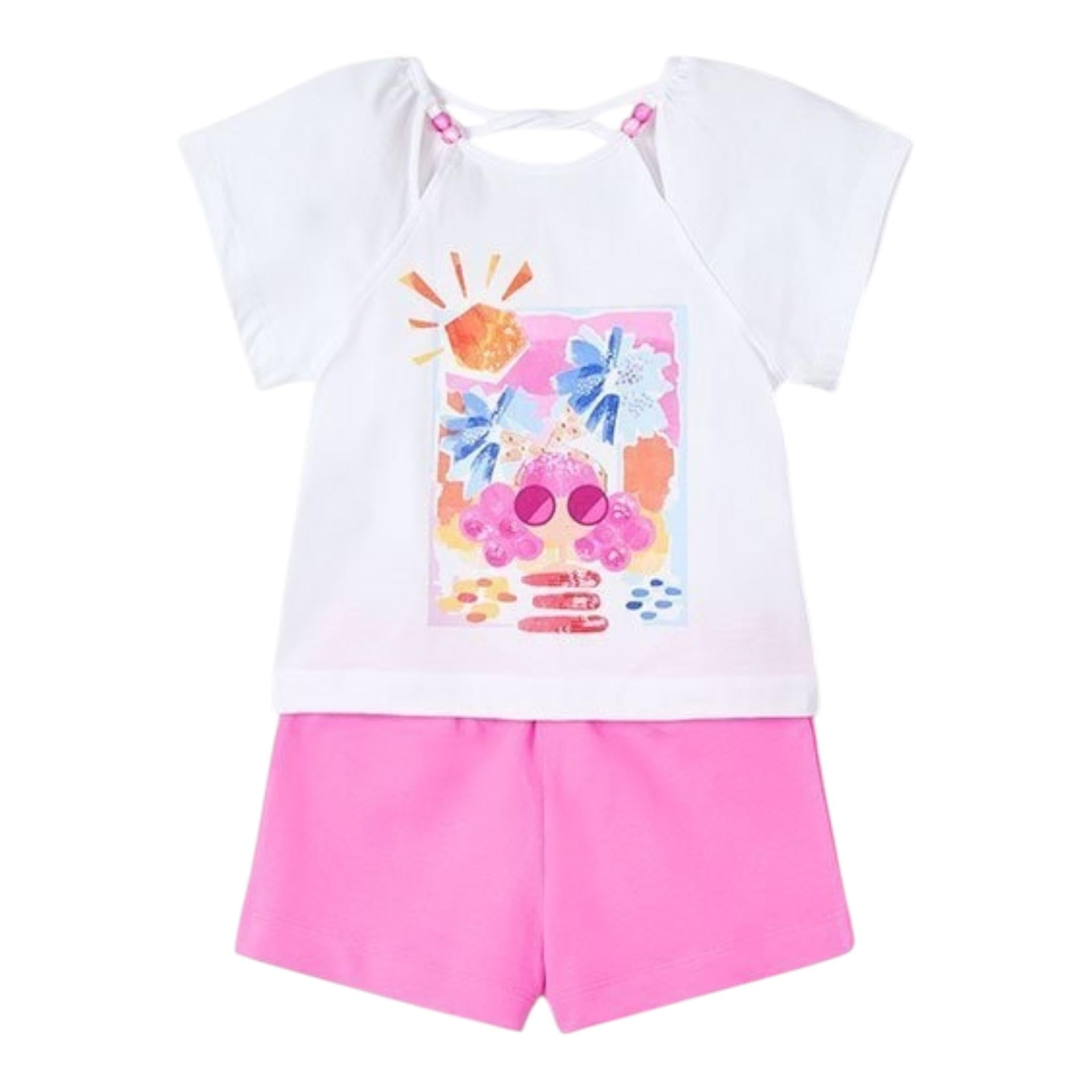 Mayoral Completo 2 Pezzi T-Shirt-Short Bicolore per Bambina 321360 BIANCO/ROSA MAYORAL 